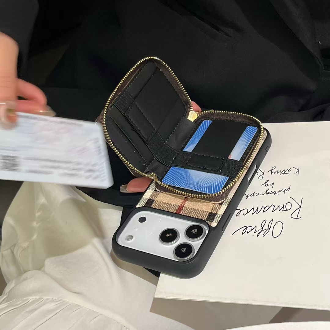 Louis Vuitton & Burberry Monogram Zipper Wallet Phone Case