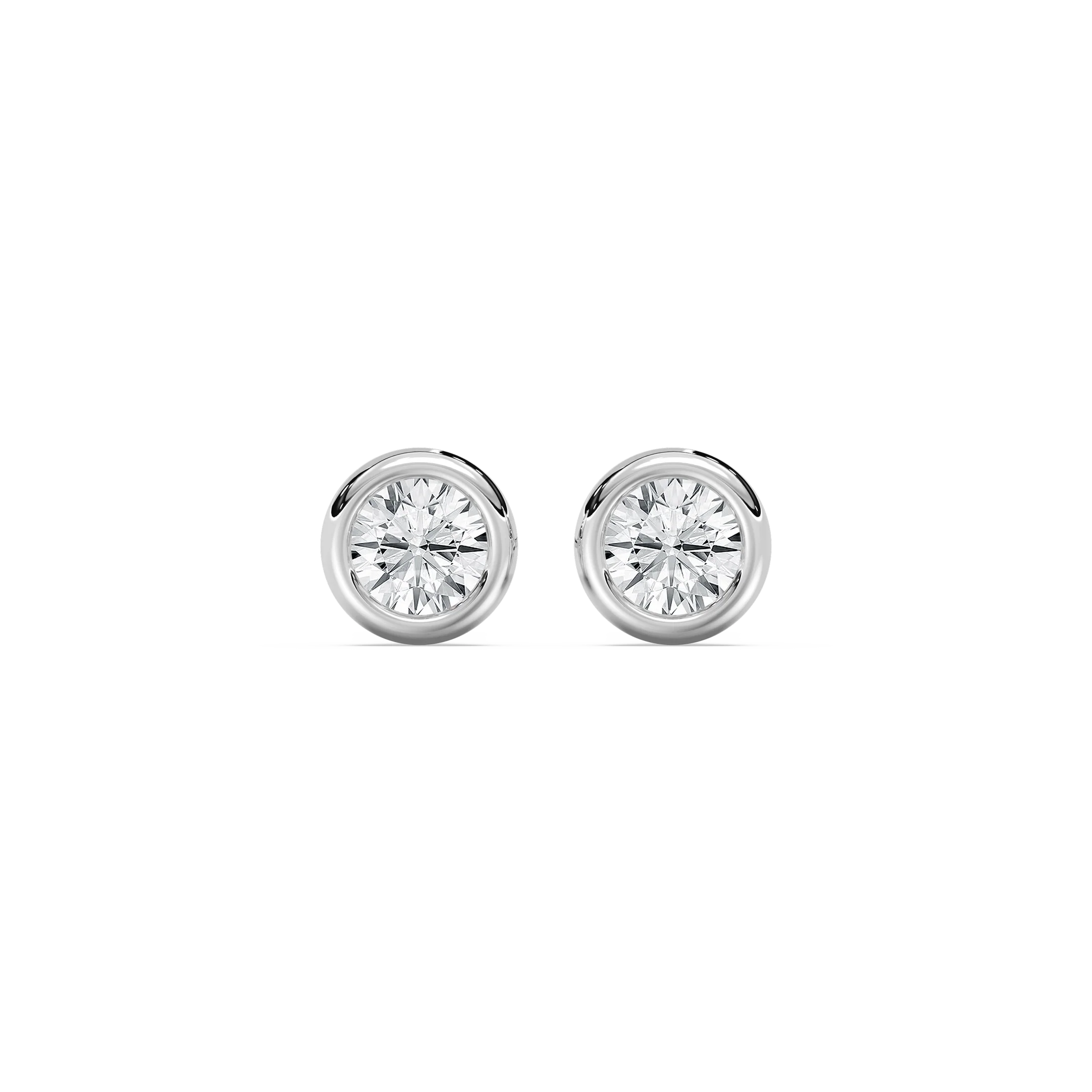 Round Lab Grown Diamond Petite Three Prong Martini Bezel Stud Earrings