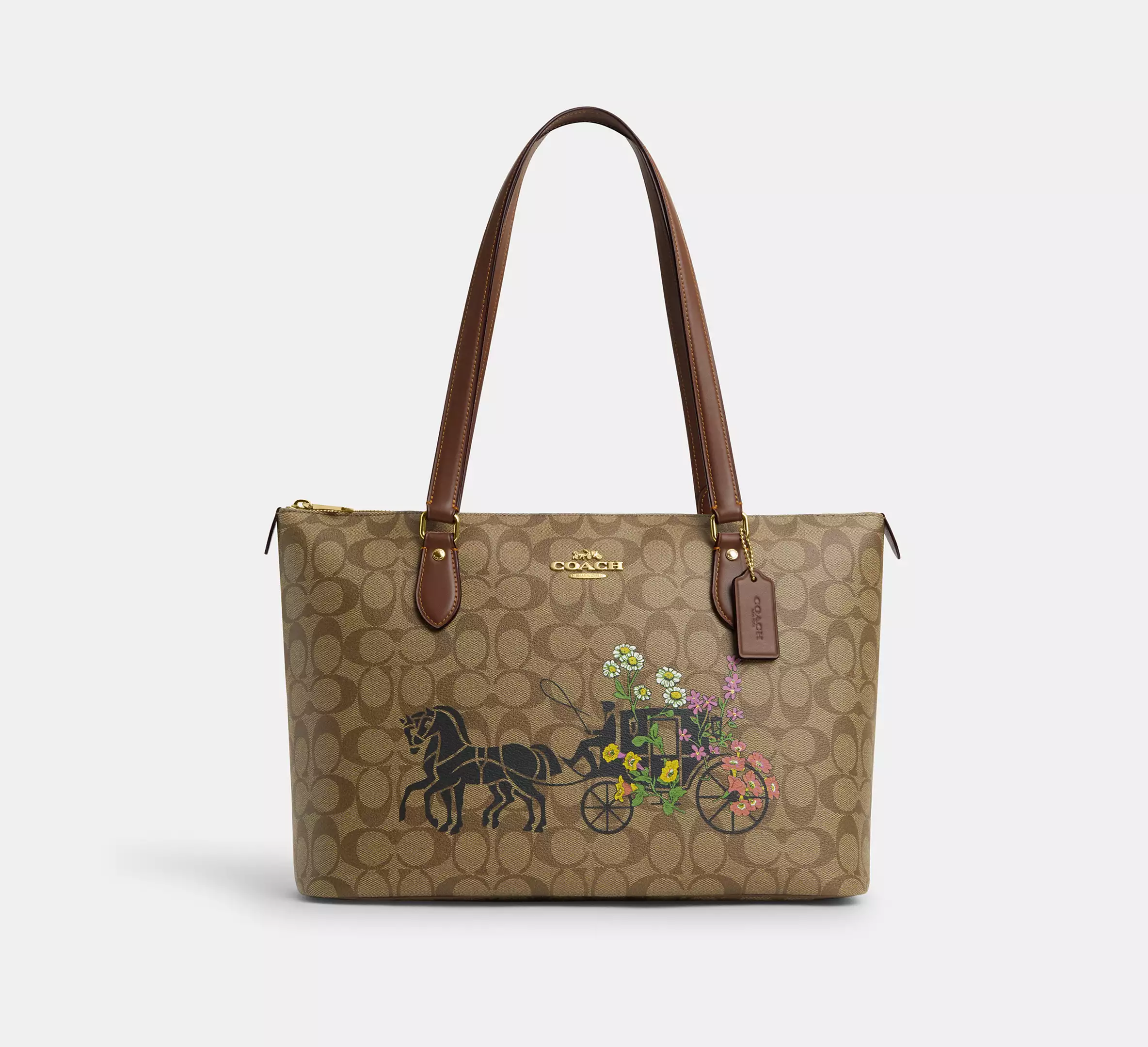 Gallery Tote Bag In Signature Canvas With Floral Horse And Carriage