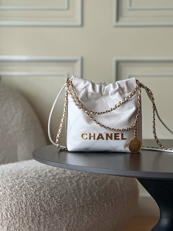 Chanel Drawstring Logo Bag White