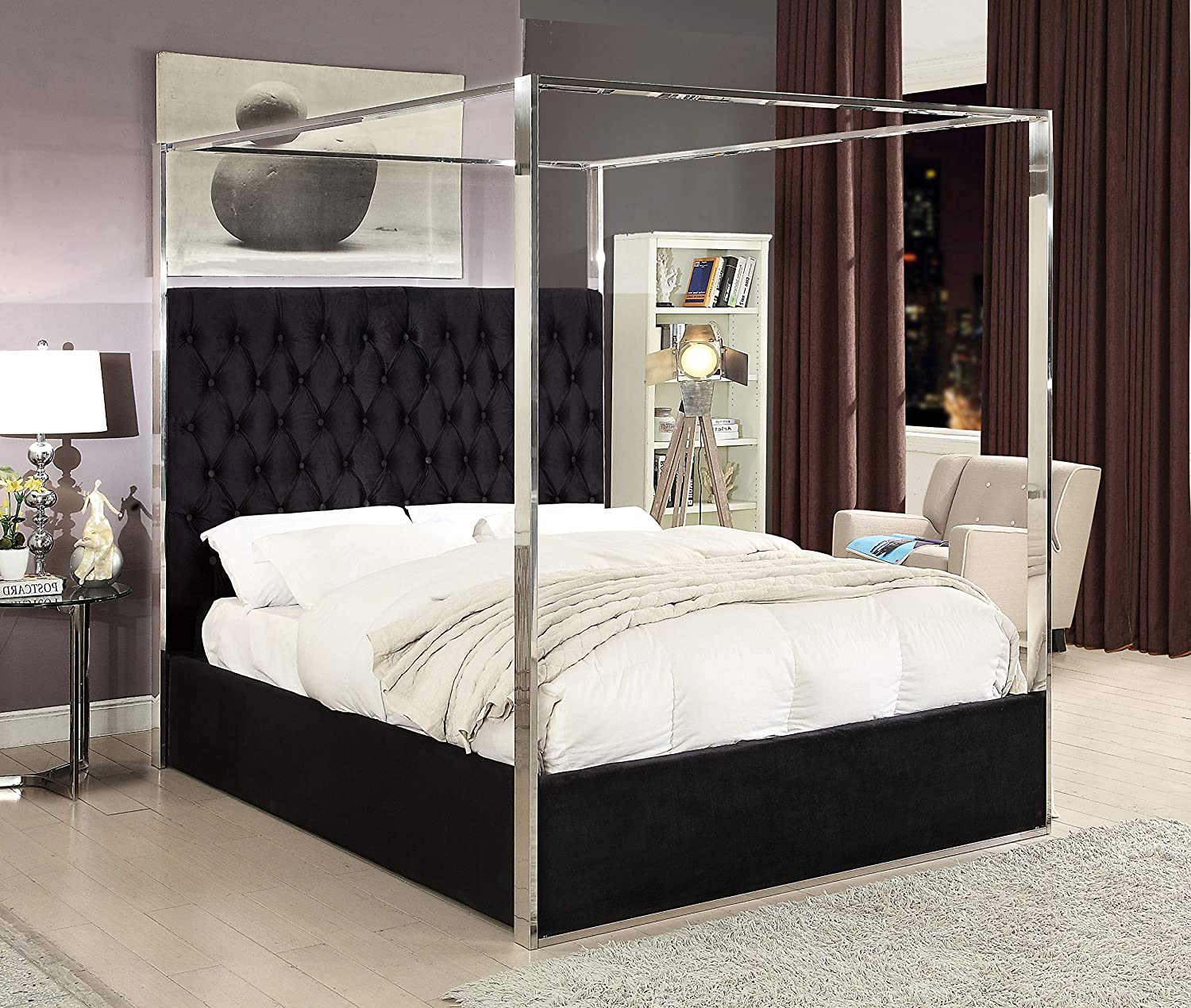 Contemporary Velvet Upholstered Bed with Deep Detailed Tufting