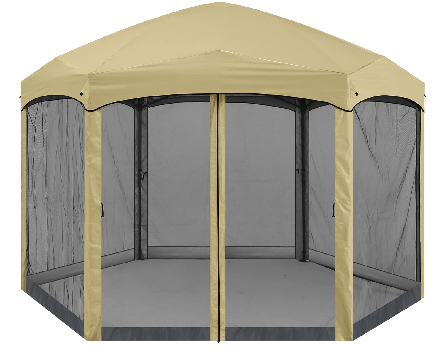 Pop Up Gazebo 6 Sided Screened Canopy Tent Screen House(Beige)