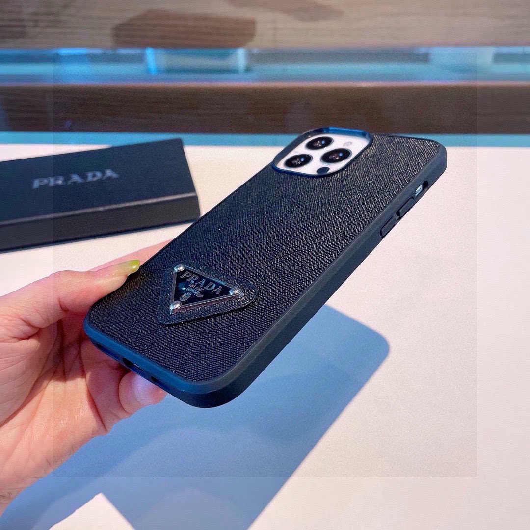 Prada Style Classic Cross Grain Leather Texture Phone Case