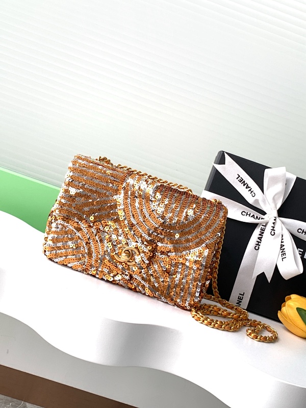 Chanel Sequin Flap Bag Gold