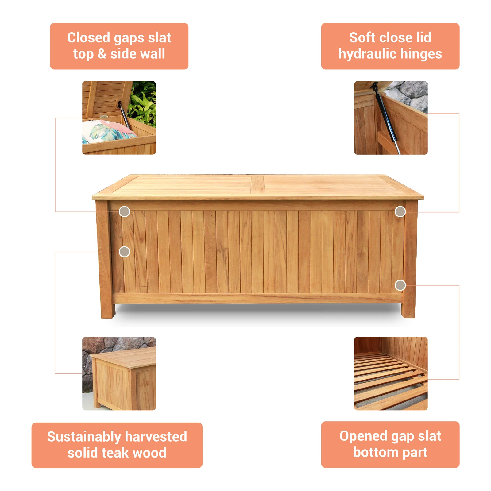 Birch Lane Summerton Teak Solid Wood Deck Box in Natural Teak