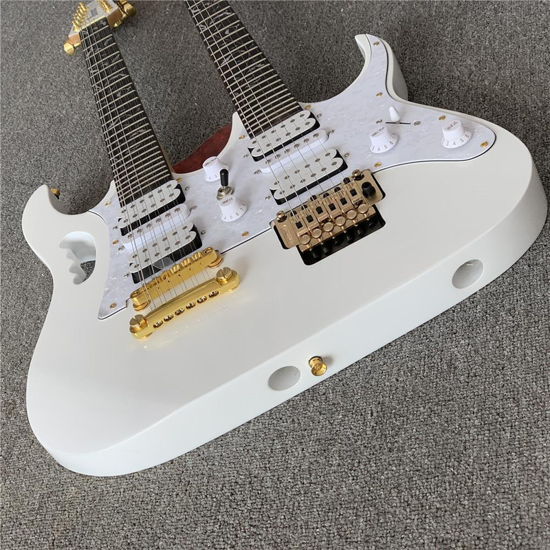 Factory Direct Sales Brand New 12+6 Strings Double Neck White Electric Guitar