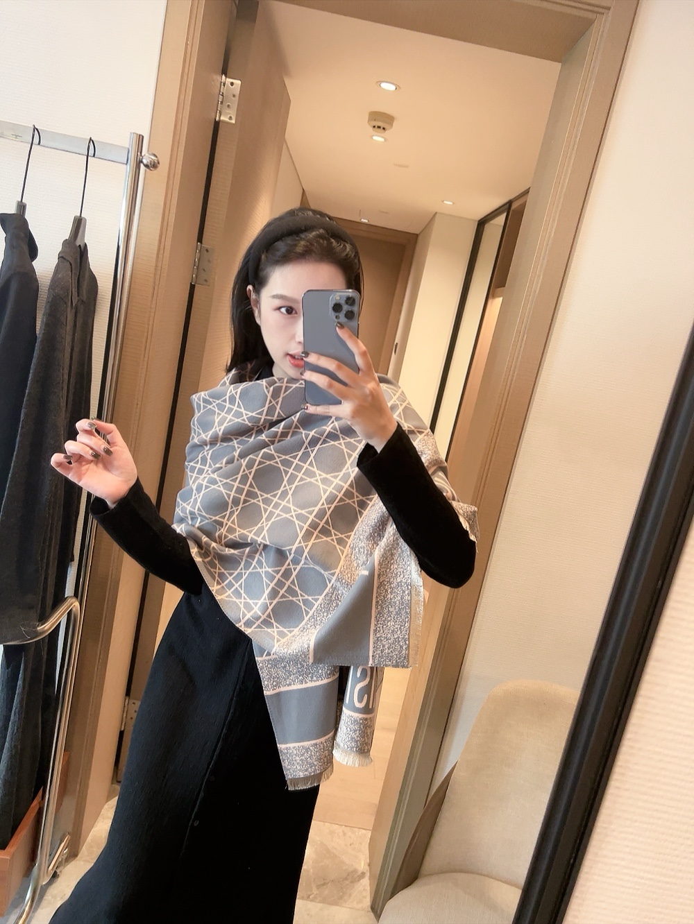Dior Toile Print Scarf Black and Grey 65 x 180 cm