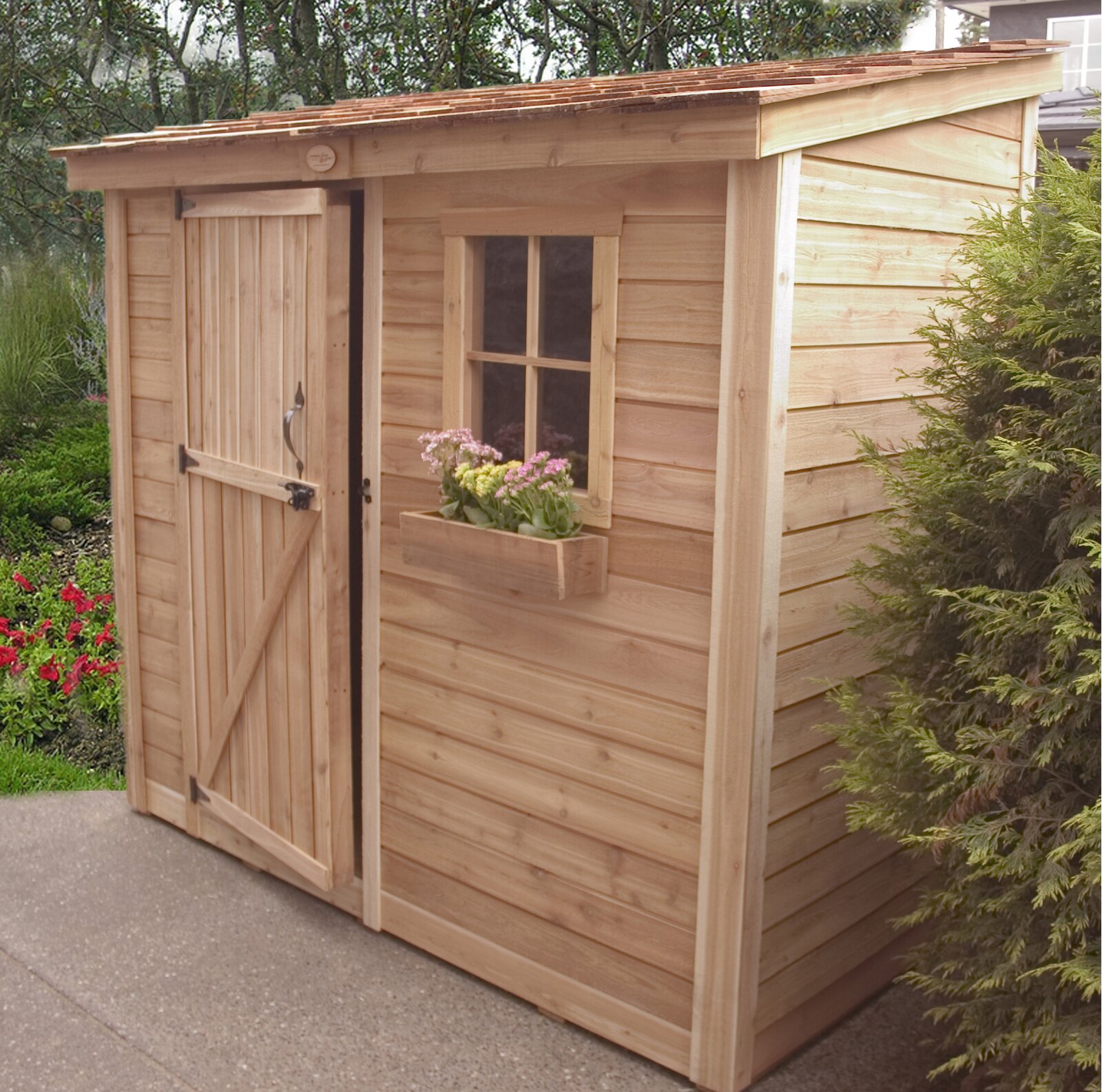 8x4 ft Single Door Cedar Wood Storage Shed