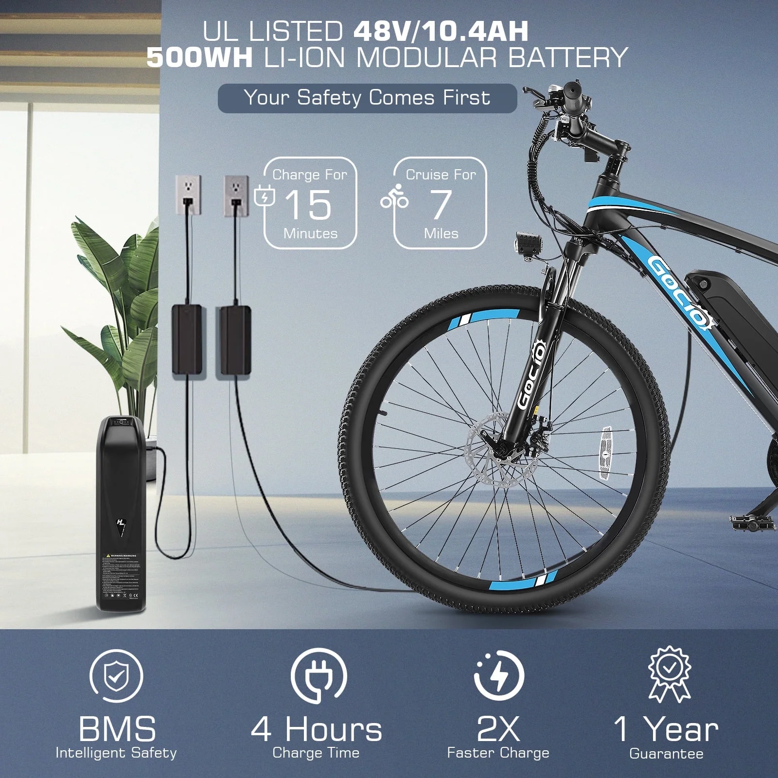Gocio 27.5in Electric Mountain Bike, 750W Peak, 48V 10.4Ah
