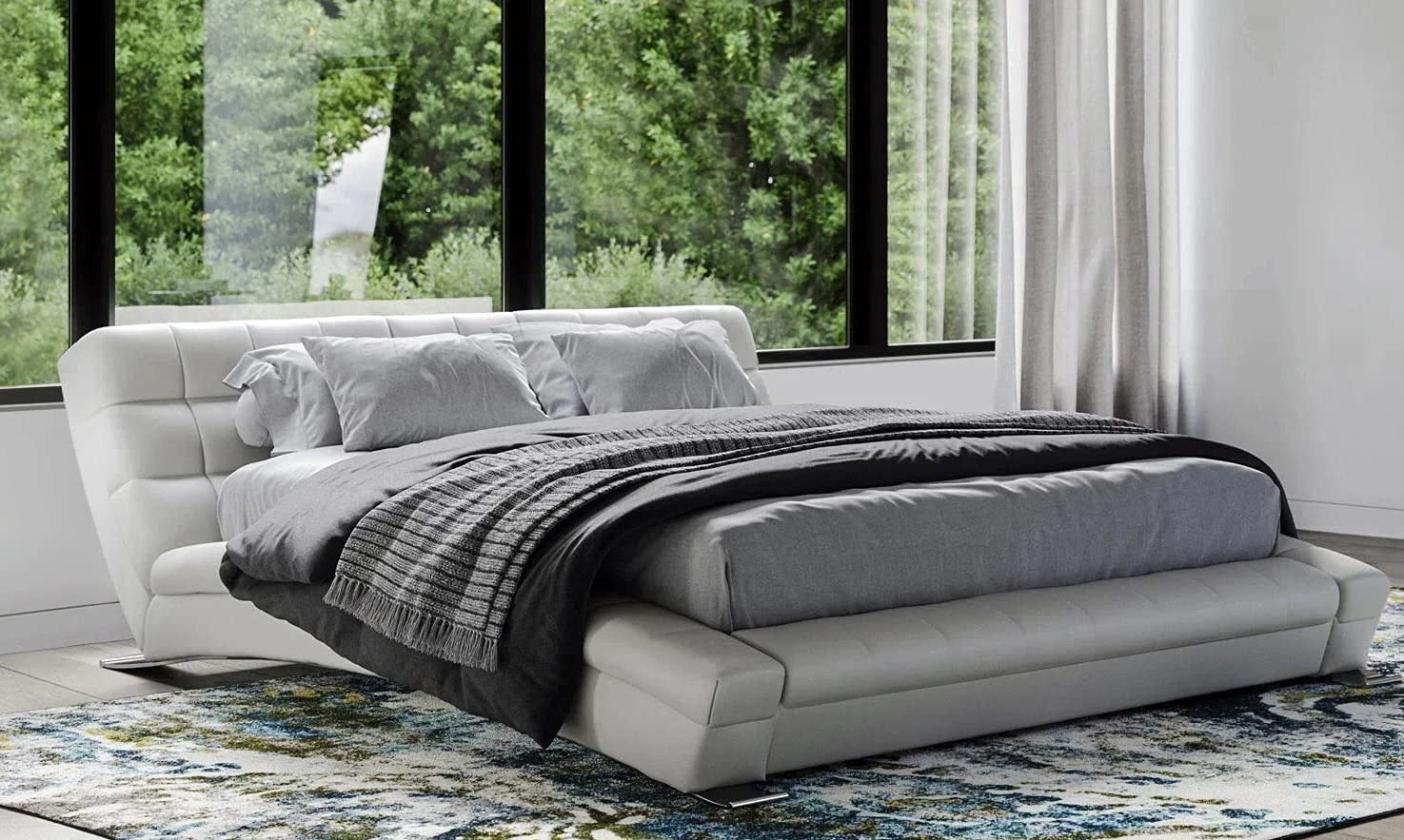 Modern Adonis Black Tufted Genuine Leather Platform Bed - King