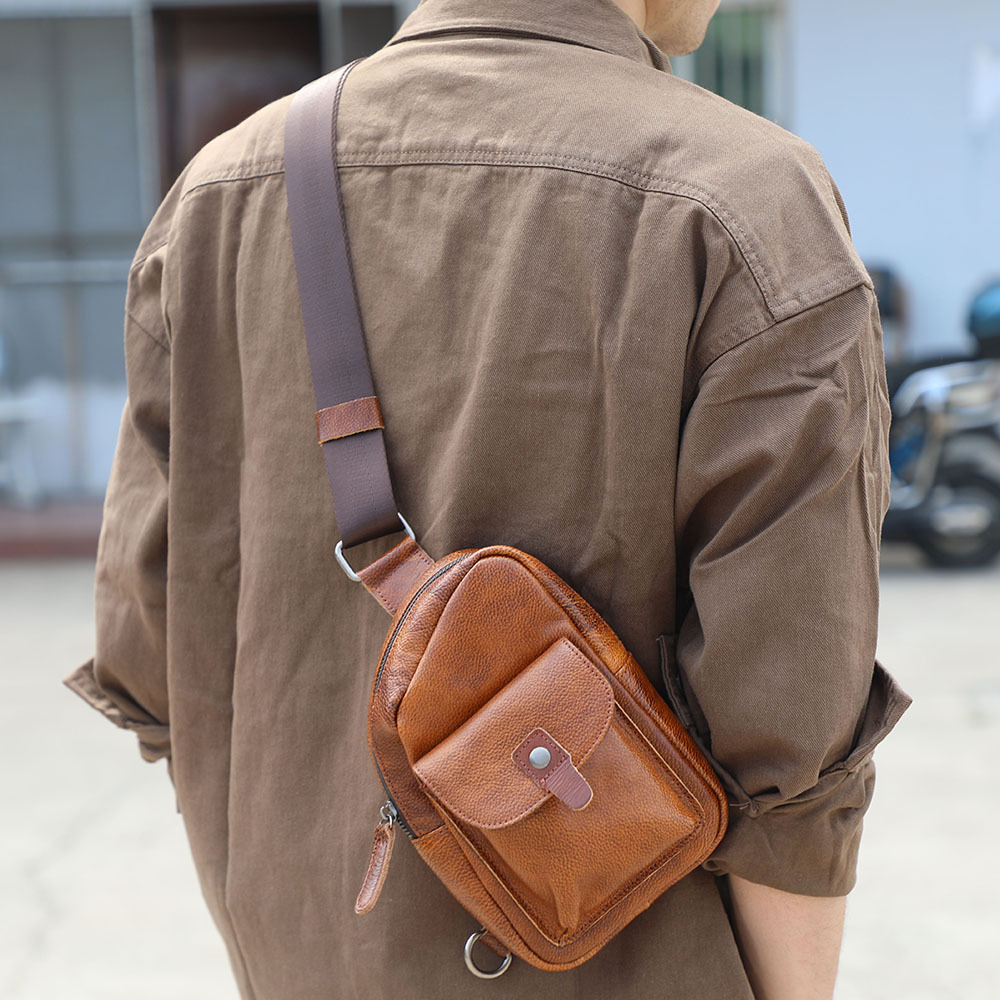 Vintage Pebbled Leather Sling Bag - Compact Utility for the Urban Explorer