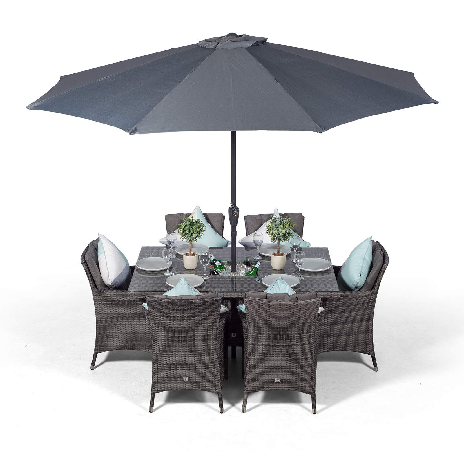 Rattan Garden Dining Table & 6 Chairs with Cushions