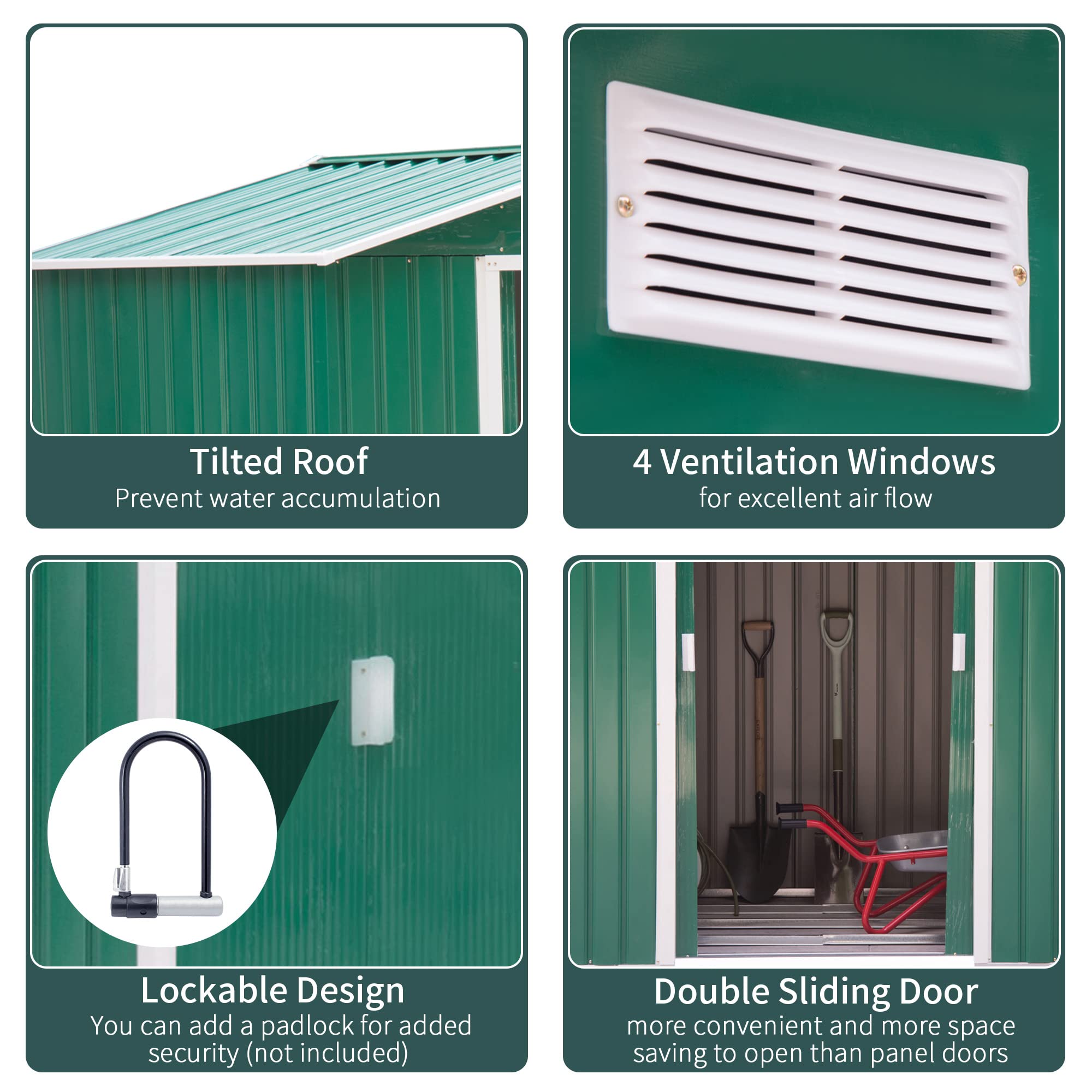 7' x 4' x 6' Garden storage shed metal tool shed with floor