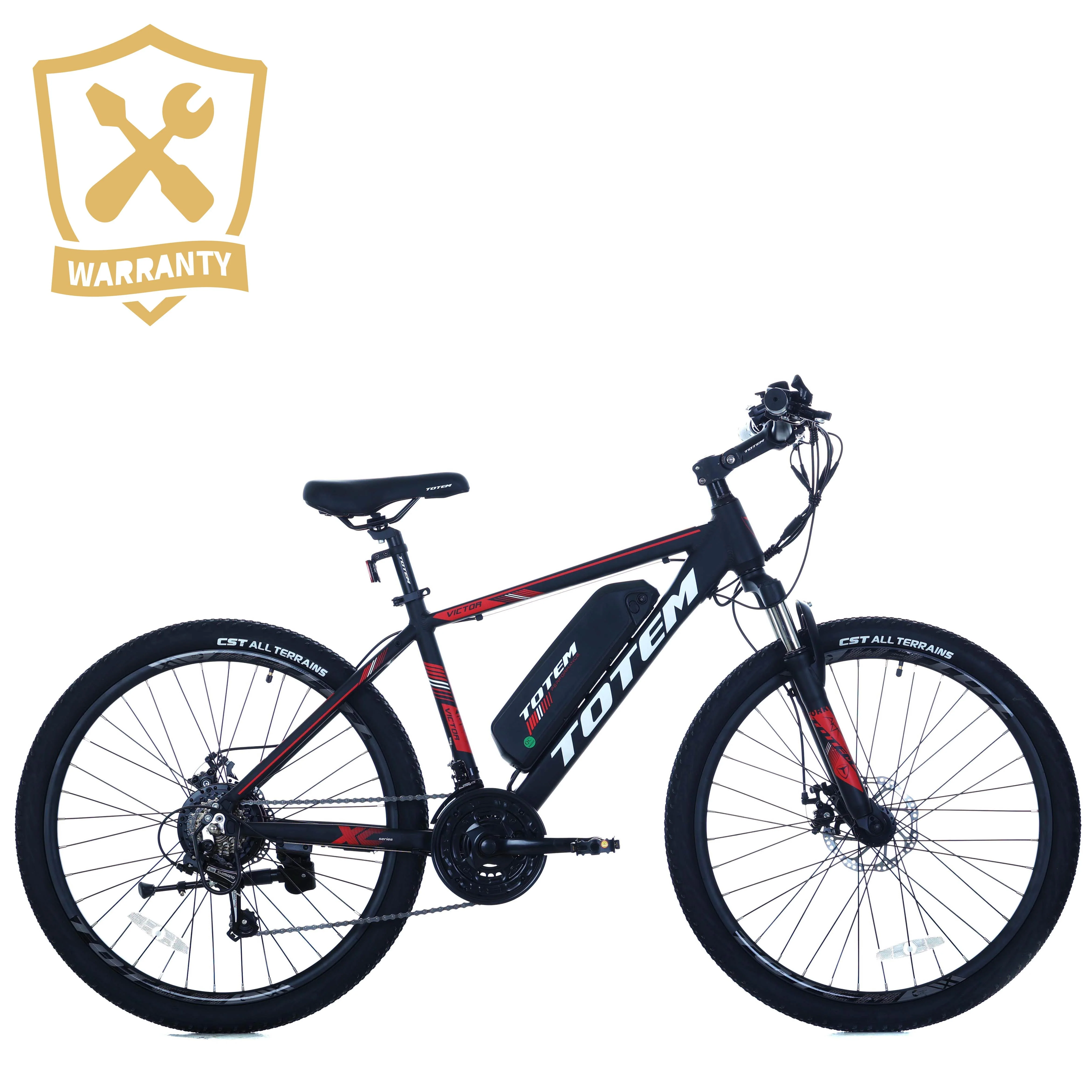 Totem Victor 2.0 26in Electric Mountain Bike, 350W, Black/Red