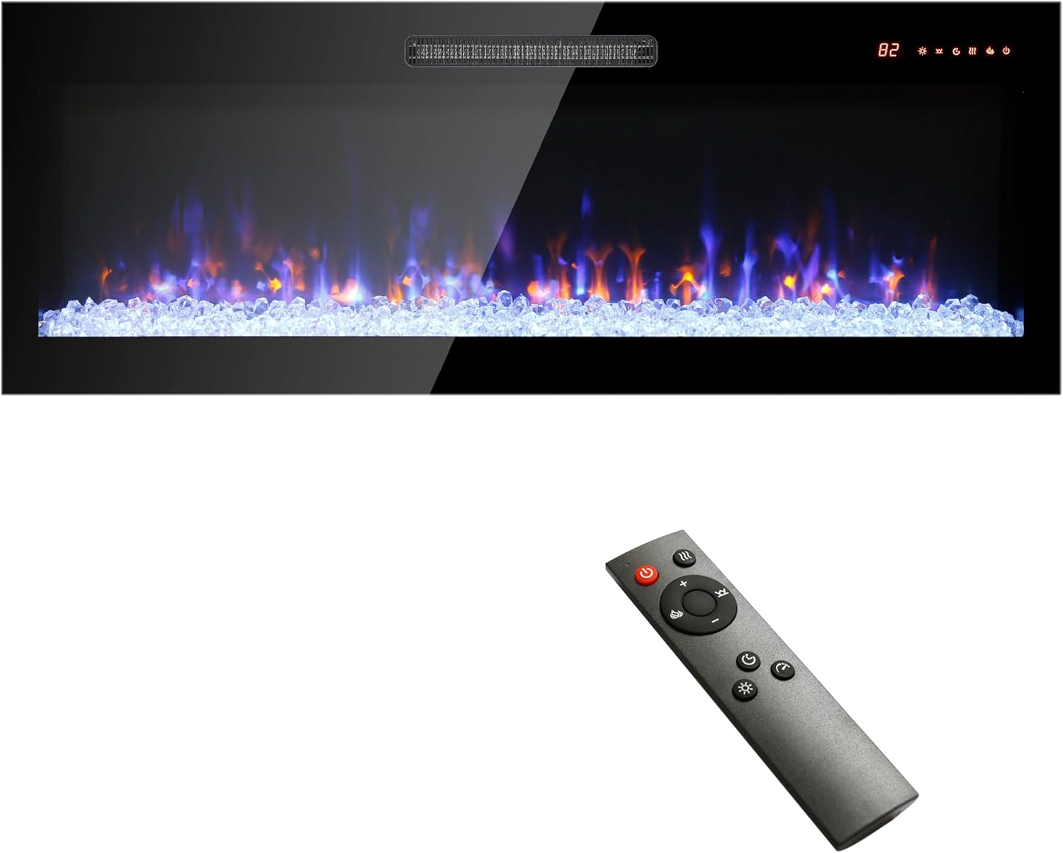 42 inch Electric Fireplace,Recessed Ultra Thin,Tempered Glass Front,Wall Mounted with Remote and Multi Color Flame & Emberbed, LED Light Heater