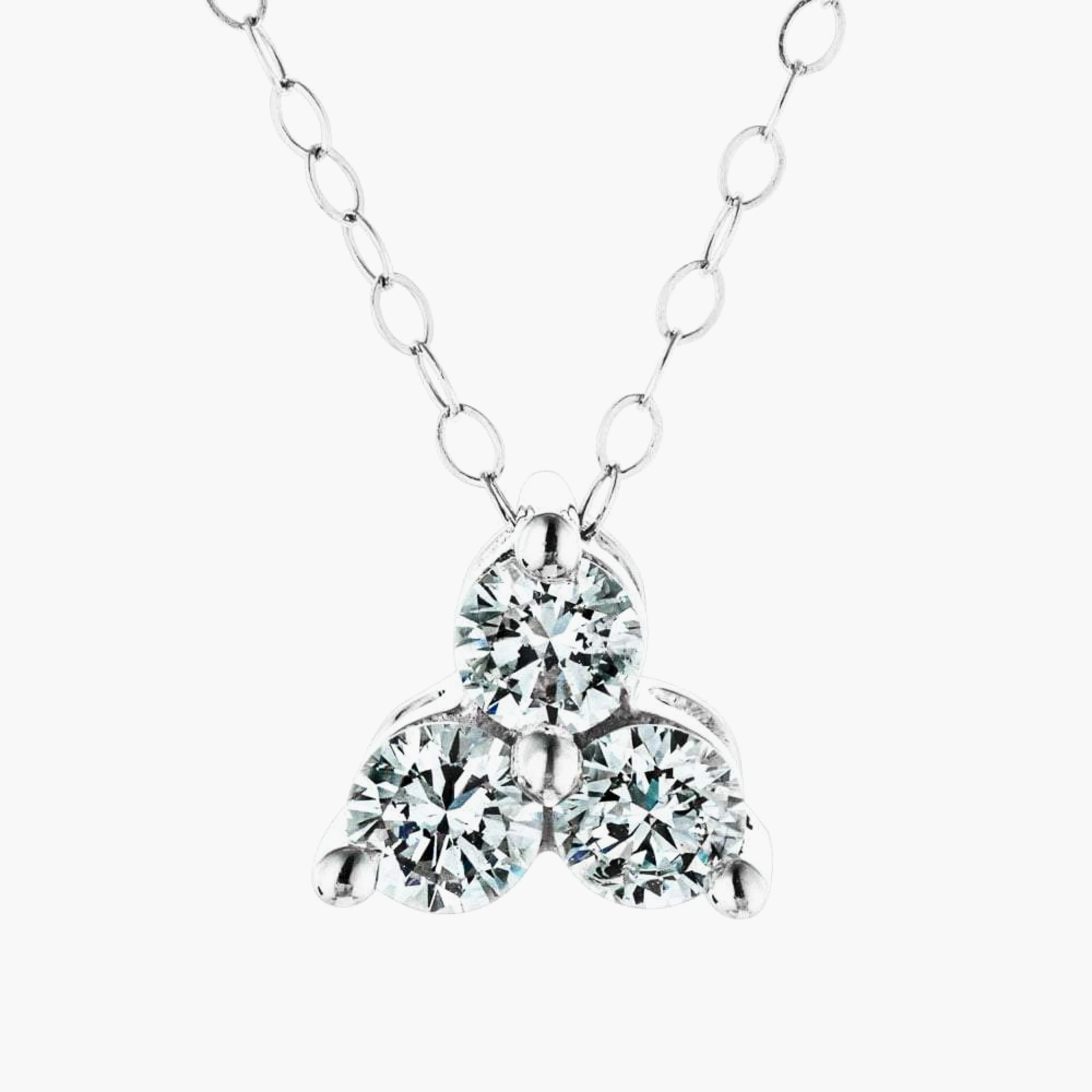 Round Lab Grown Diamond Three Stone Cluster Pendant – 18 Inches