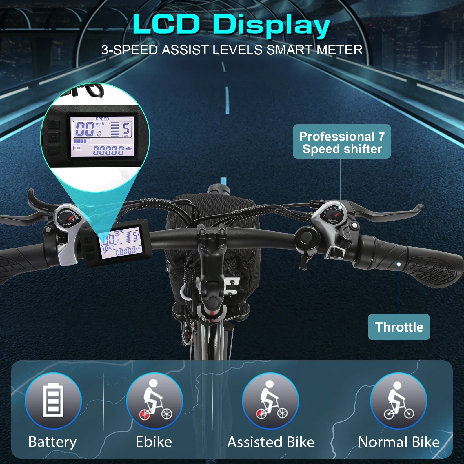 Vivi 26in Step-Through Electric Cruiser Bike, 500W, 48V