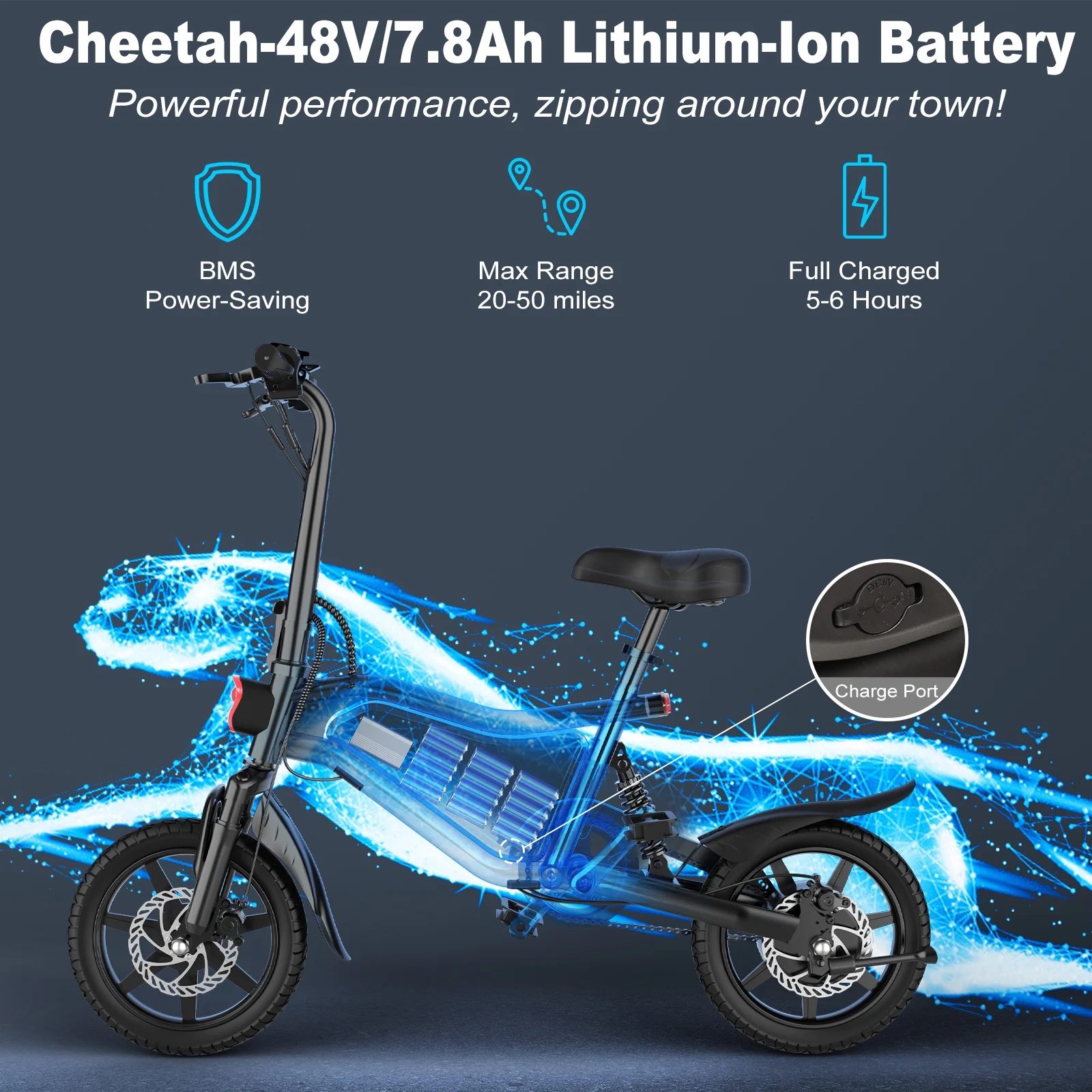 ANCHEER 14in Folding Electric Bike, 500W Peak, 48V 374Wh