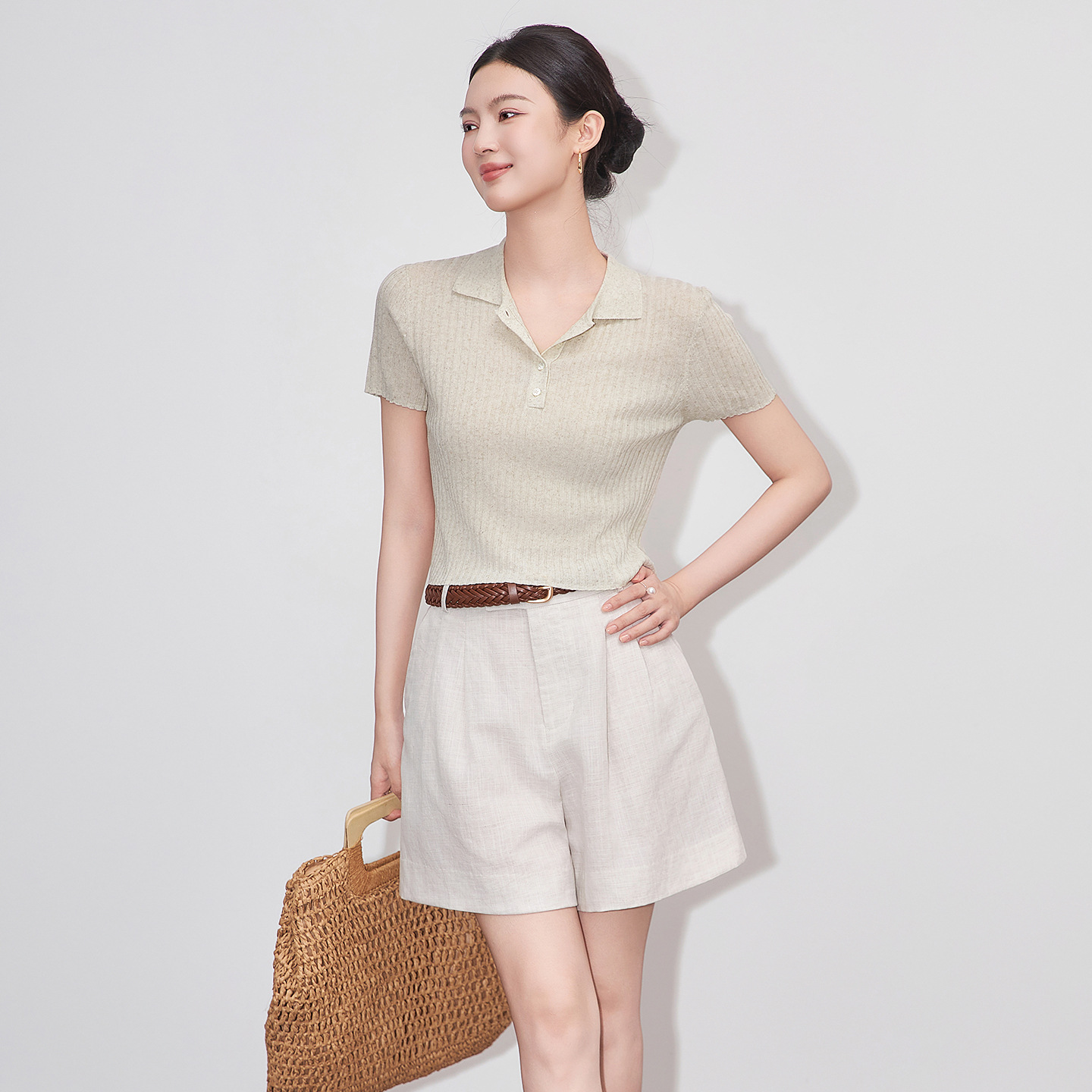 Women's Skinny Tshirts Blouse Tees Pure Color Commute Shorts Sleeve Slim Fit Summer Ladies Tops