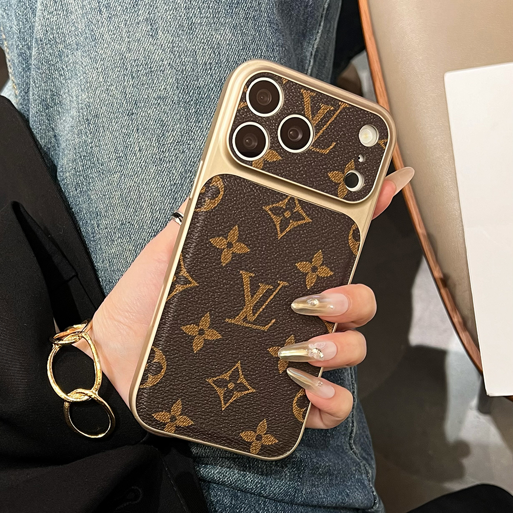 LV & Gucci Classic Monogram Electroplated Frame Luxury Leather Phone Case
