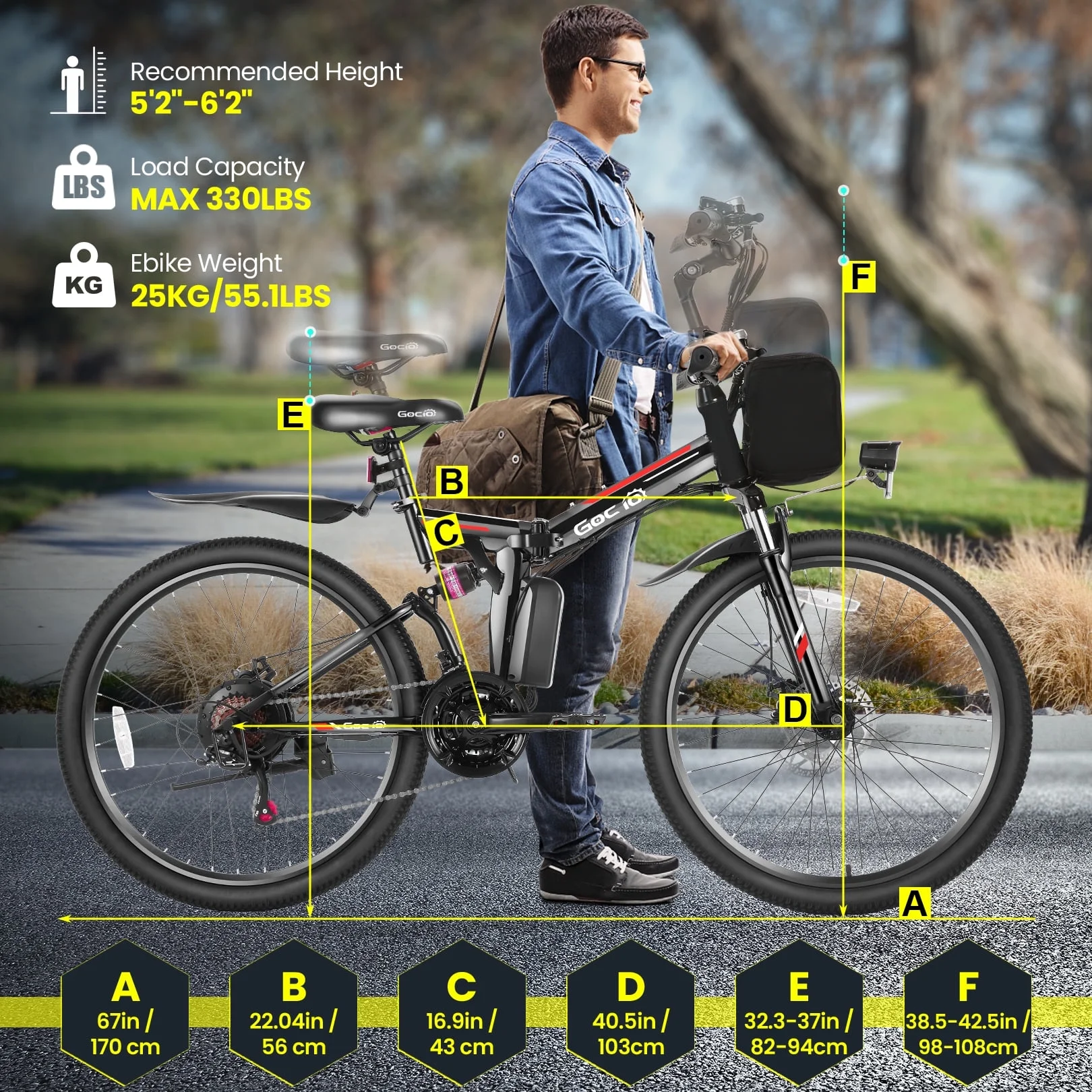 Gocio 26in Folding Electric Mountain Bike, 500W, Full Suspension
