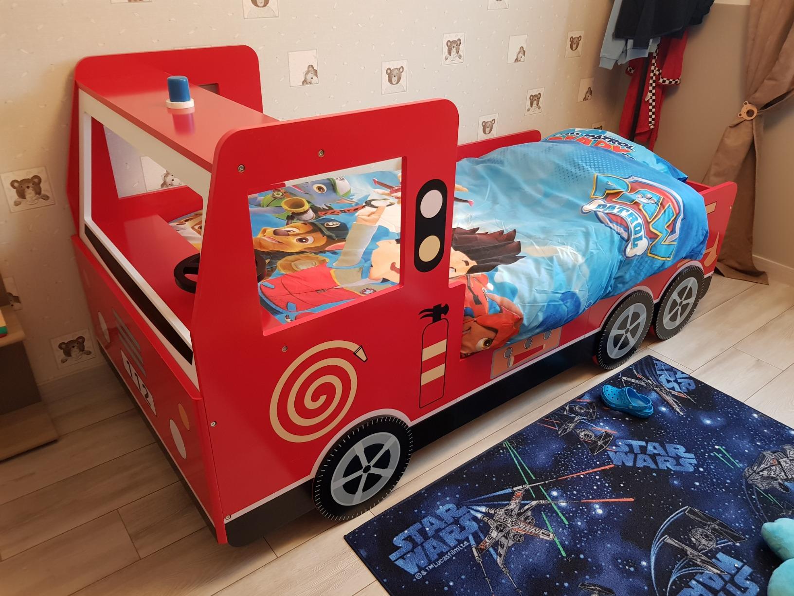 Children's Bed Frame Red Fire Truck Imitation Kids Bed Car