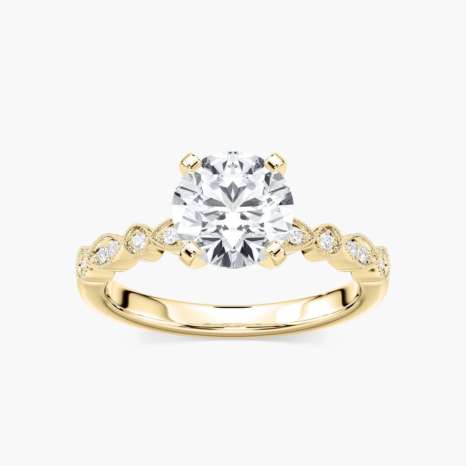 Victoria Lab Grown Diamond Vintage Milgrain Side Stone Engagement Ring