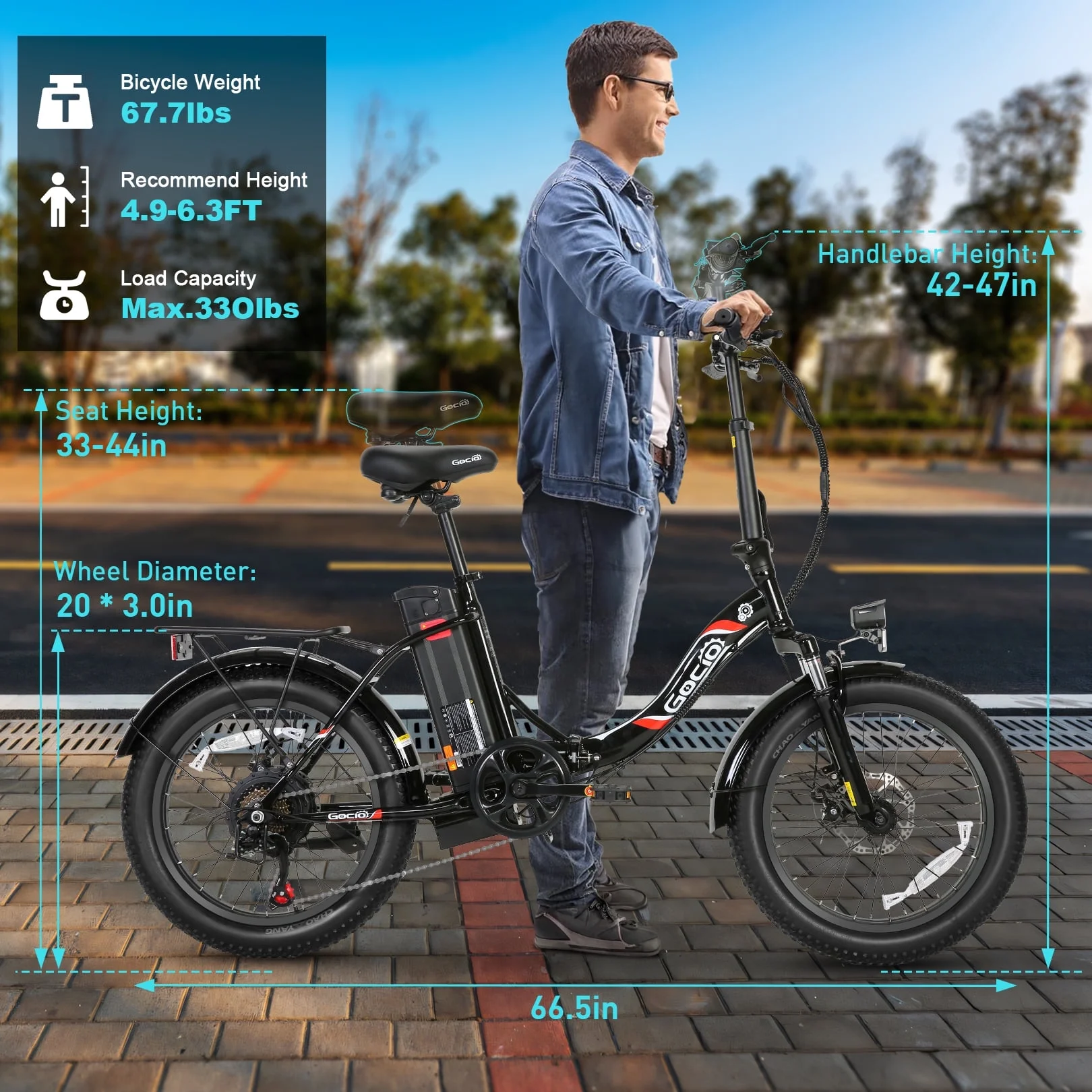 Gocio 20in Folding Electric Commuter Bike, 500W Peak, 48V 10.4Ah