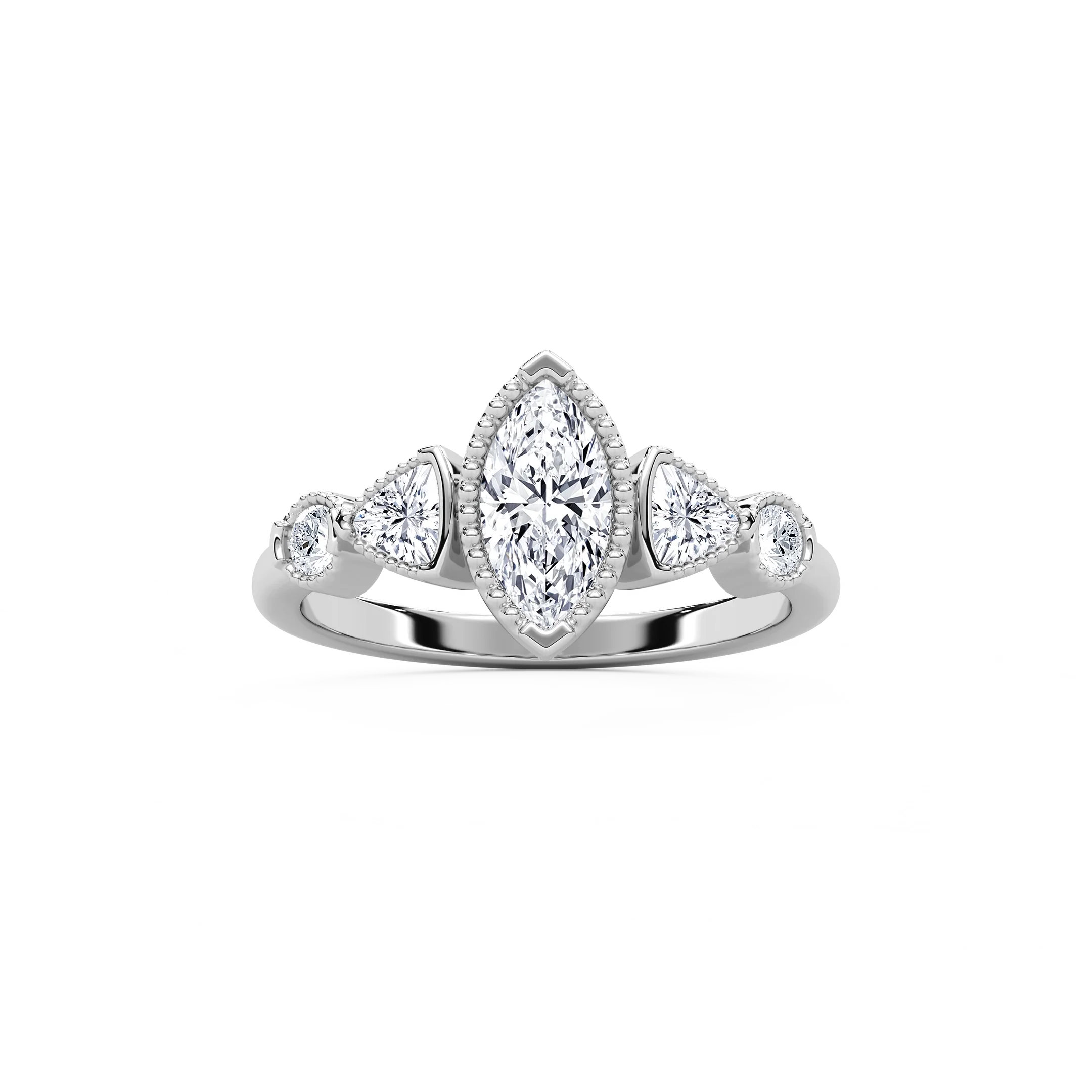 Quinn 1 ¹⁄₄ ctw Marquise Lab Grown Diamond Textured Bezel Side Stone Promise Ring