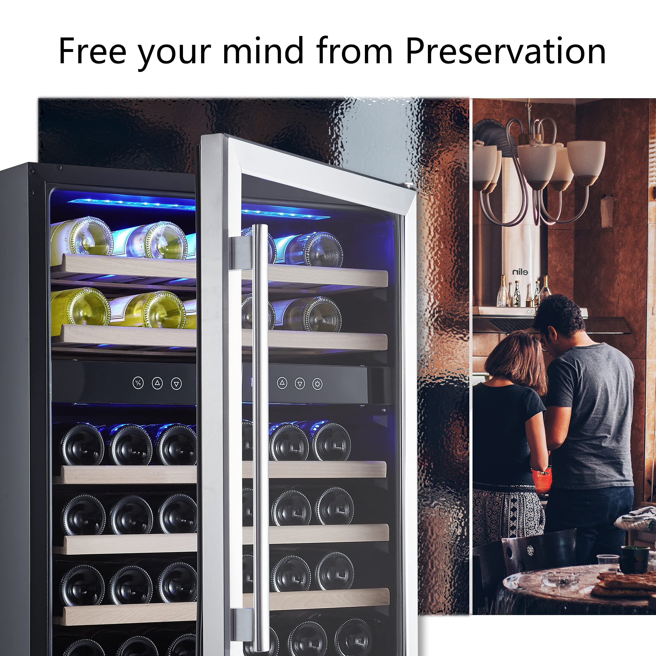 Kalamera 24'' Wine Cooler Refrigerator 46 Bottle Dual Zone
