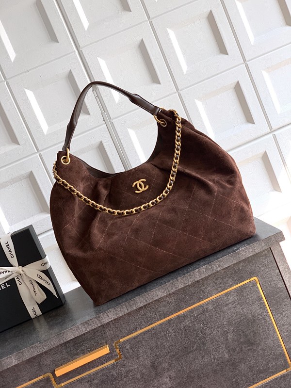 Chanel Suede Hobo Bag Dark Brown