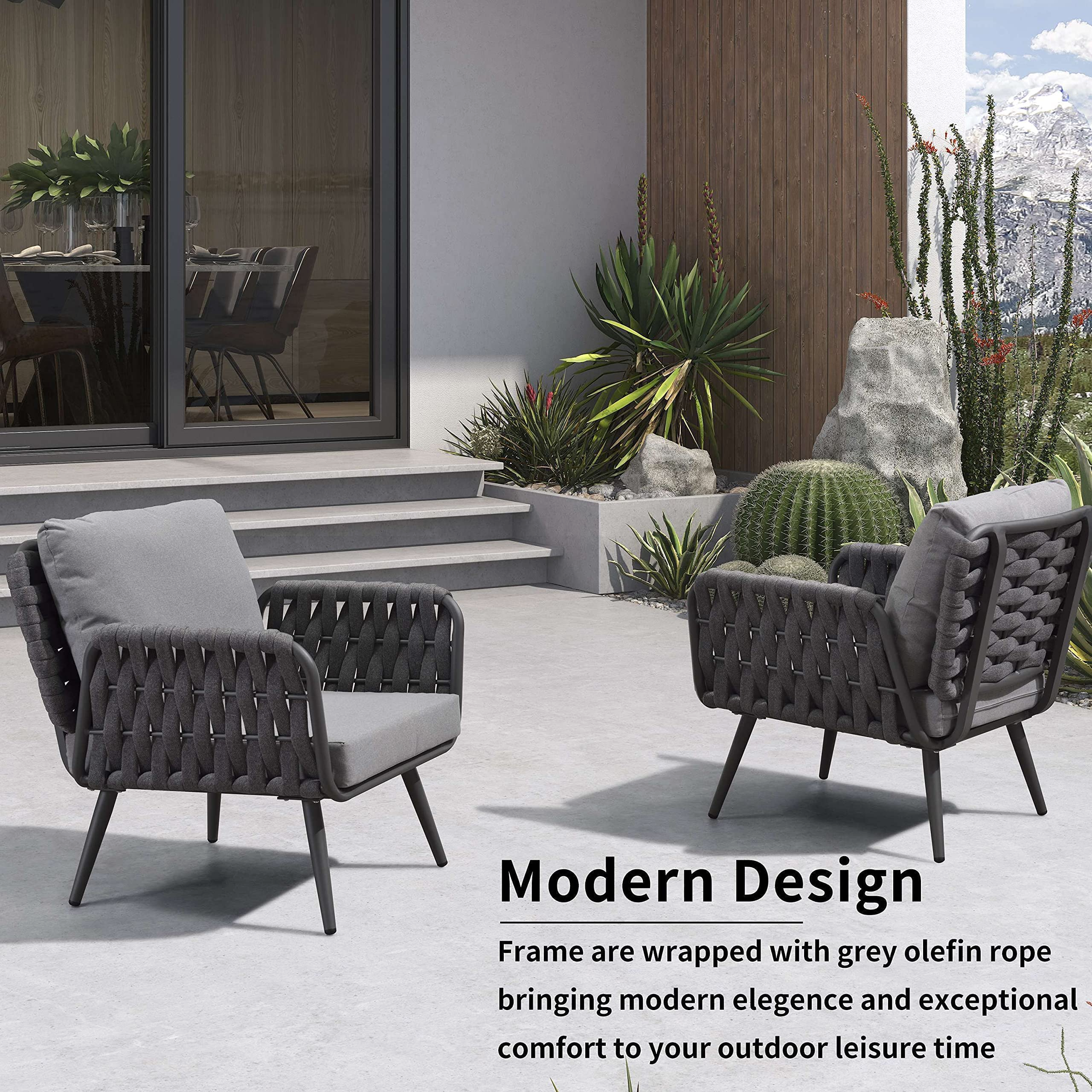 Patio Conversation Set 4 Pcs Aluminum Frame Rope Furniture with