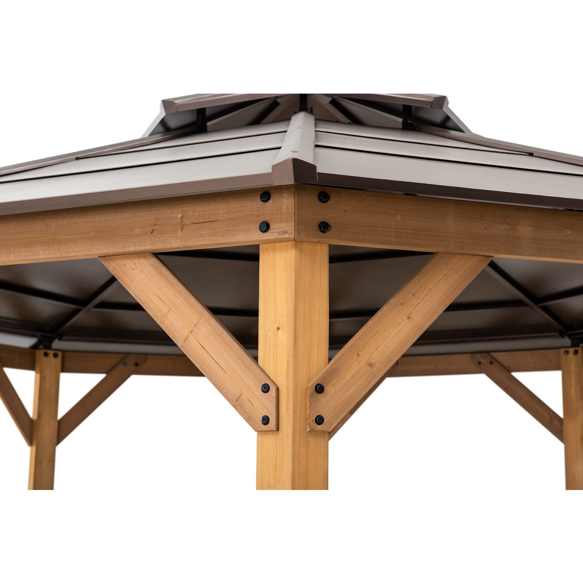 Cedar Framed Octagon Wood Gazebo with Brown Double Tiered Steel