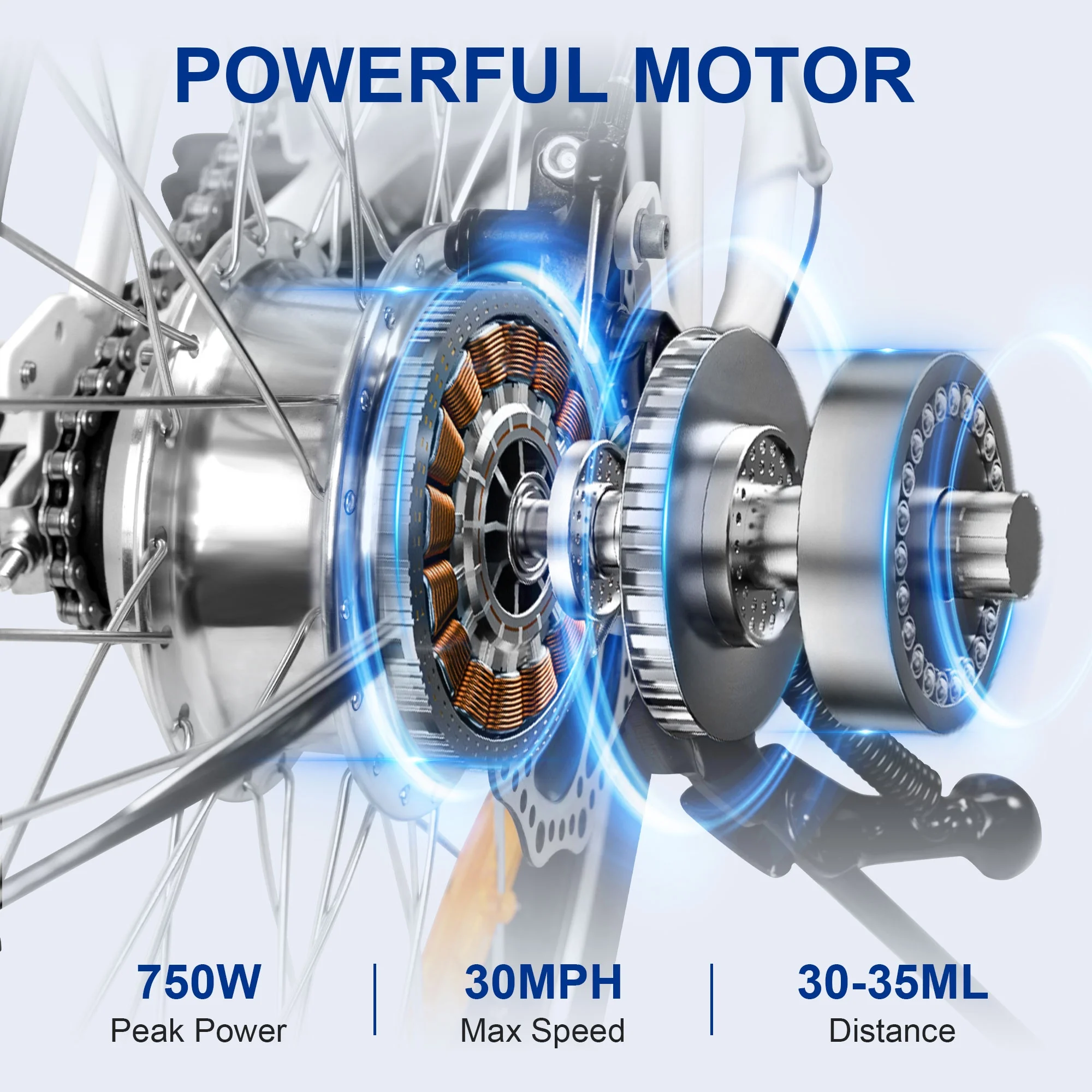 Gpower 22in Electric City Bike, 750W Peak, 48V