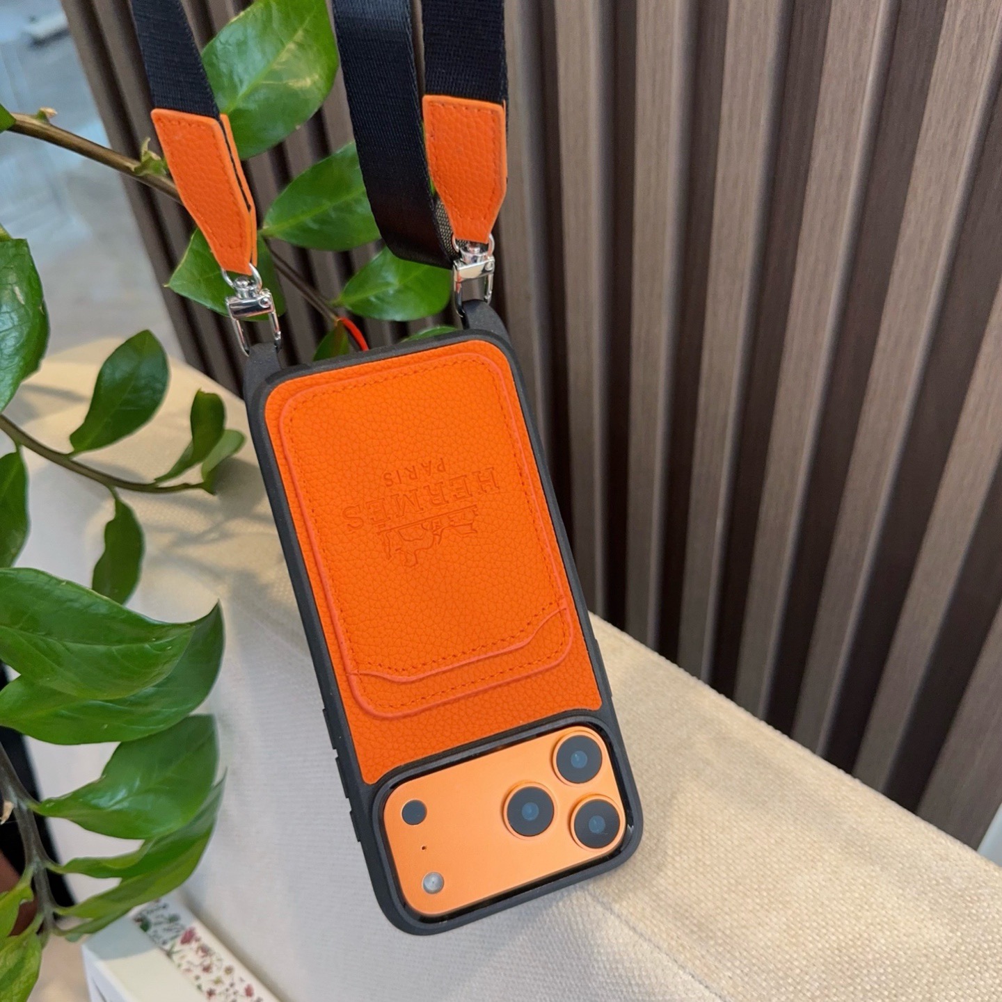 Hermès Paris Embossed Leather Card Pocket Crossbody Luxury Phone Case