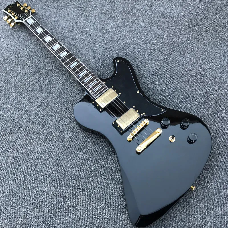 RD Black Electric Guitar with 6 Strings, 2 Golden Hardware Pickups, Mahoganyny Body