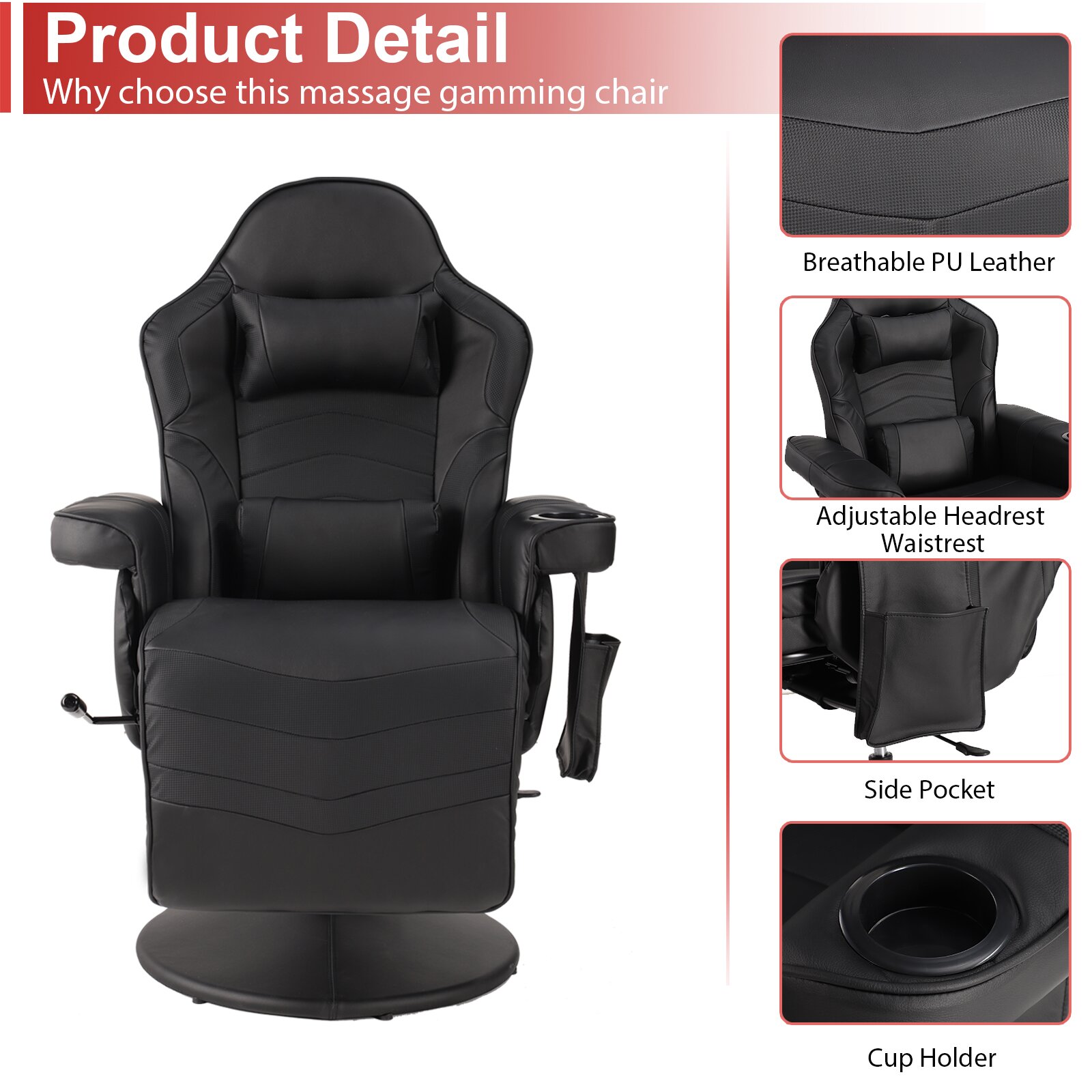 Herrington Massage Video Gaming Recliner Chair - with Cupholder