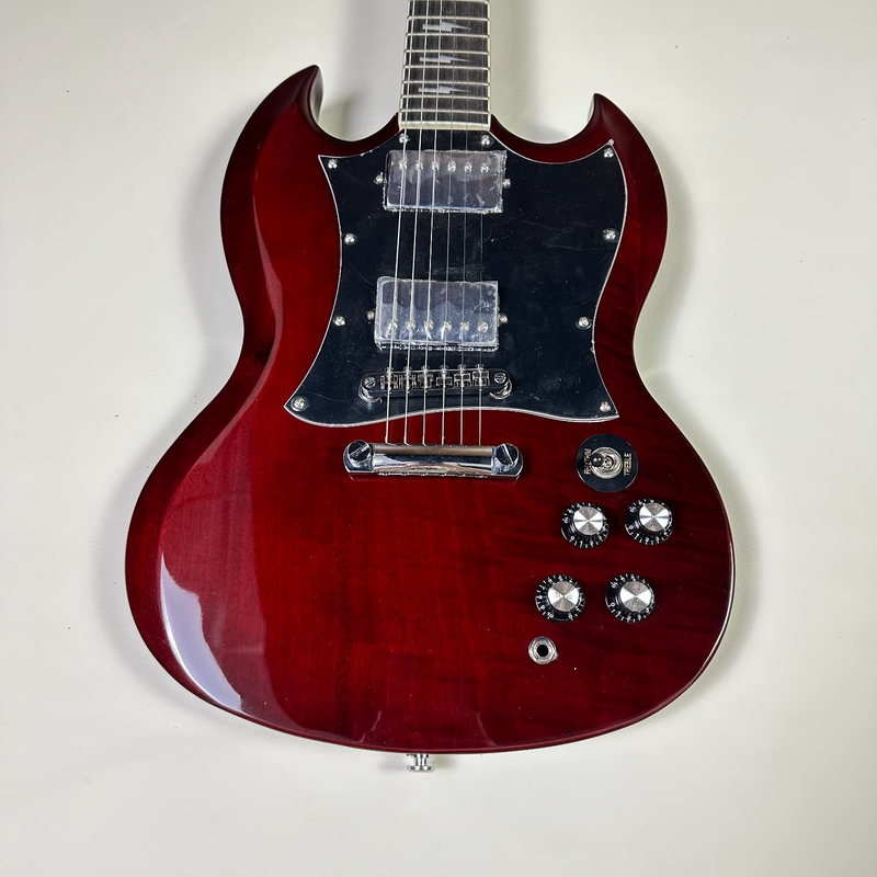 G400 Angus Young Dark Wine Red SG Electric Guitar with Lightning Bolt Inlays