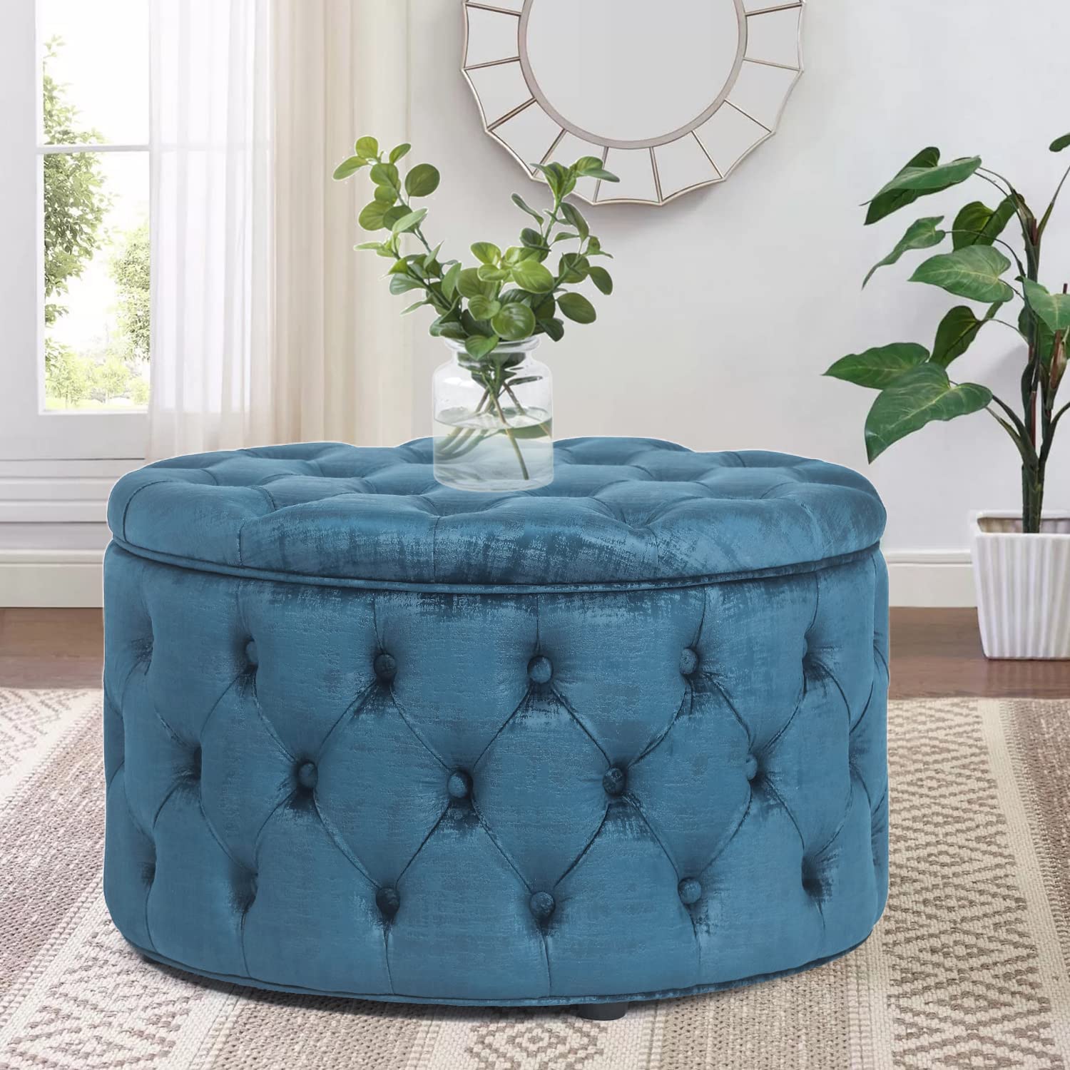 Homebeez Round Velvet Storage Ottoman