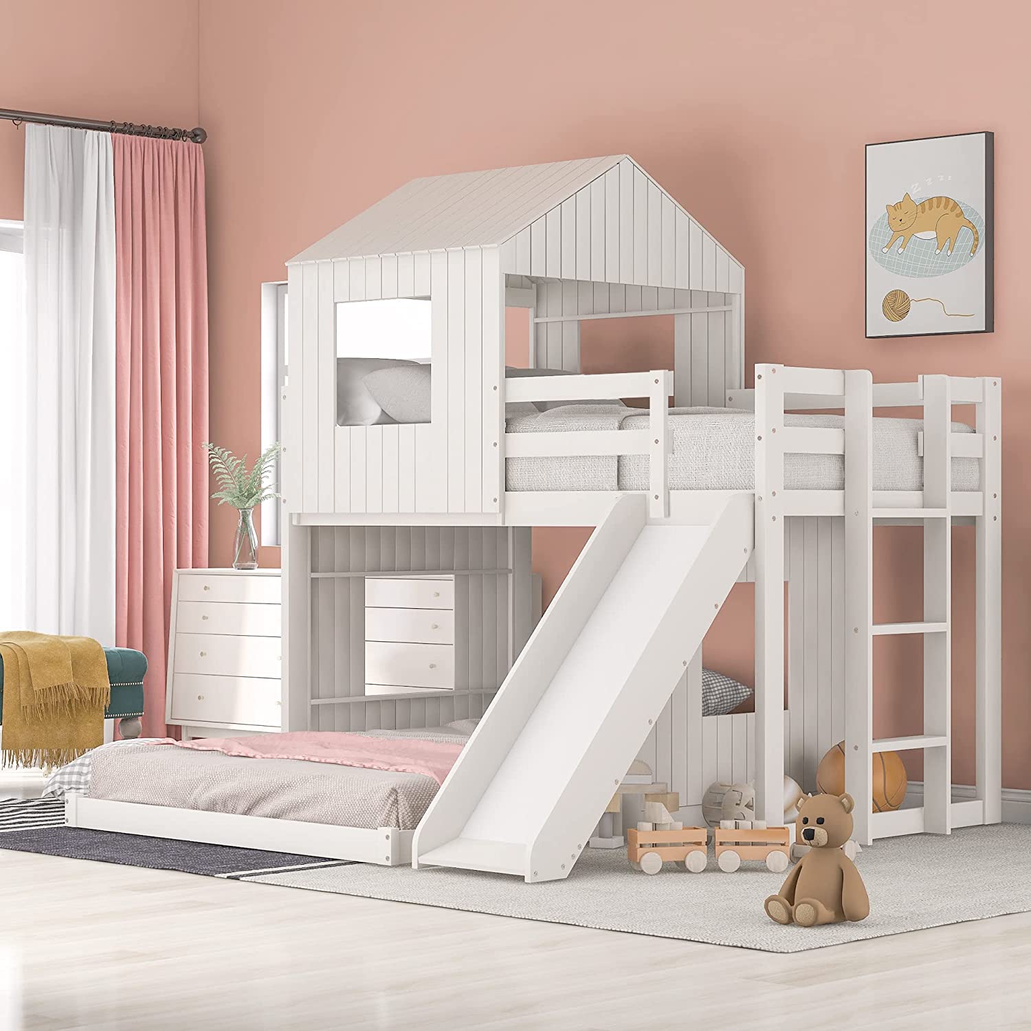 House Bed Bunk Beds with Slide