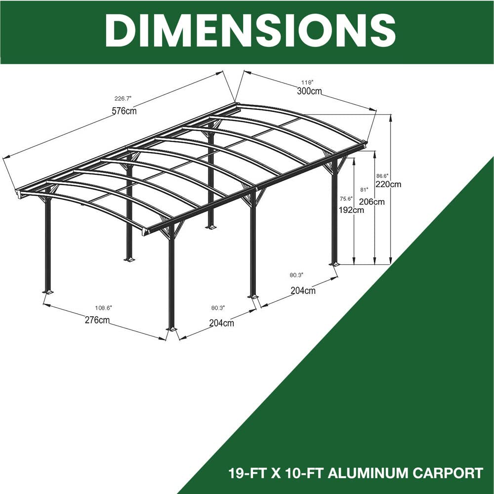 19-Ft. x 10-Ft. Arch-Roof Carport with Polycarbonate Roof Panels