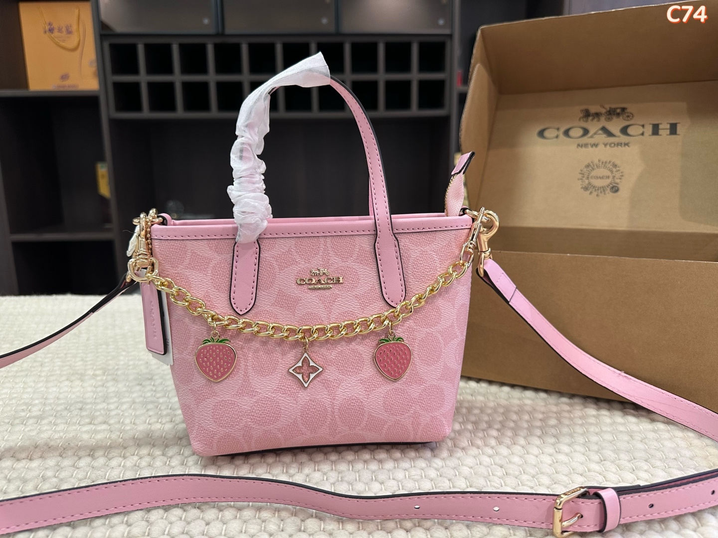 Coach Mini Tote Crossbody Bag with Chain Charms