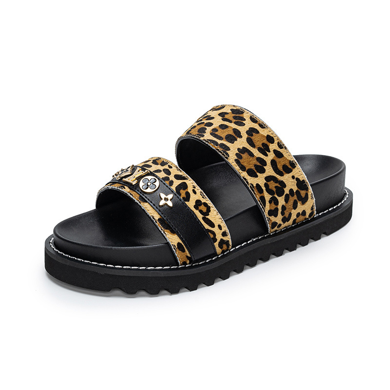 Louis Vuitton Leopard Double-Strap Slides