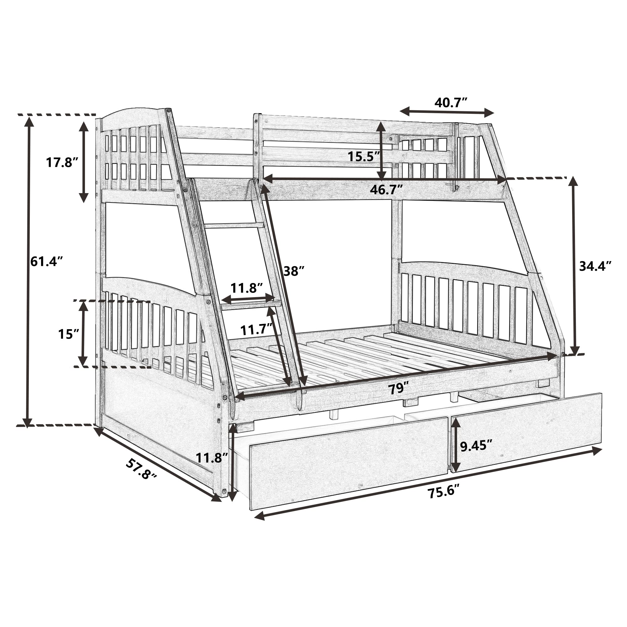 Solid Wood Bunk Bed Frames No Box Spring Needed with Saftey