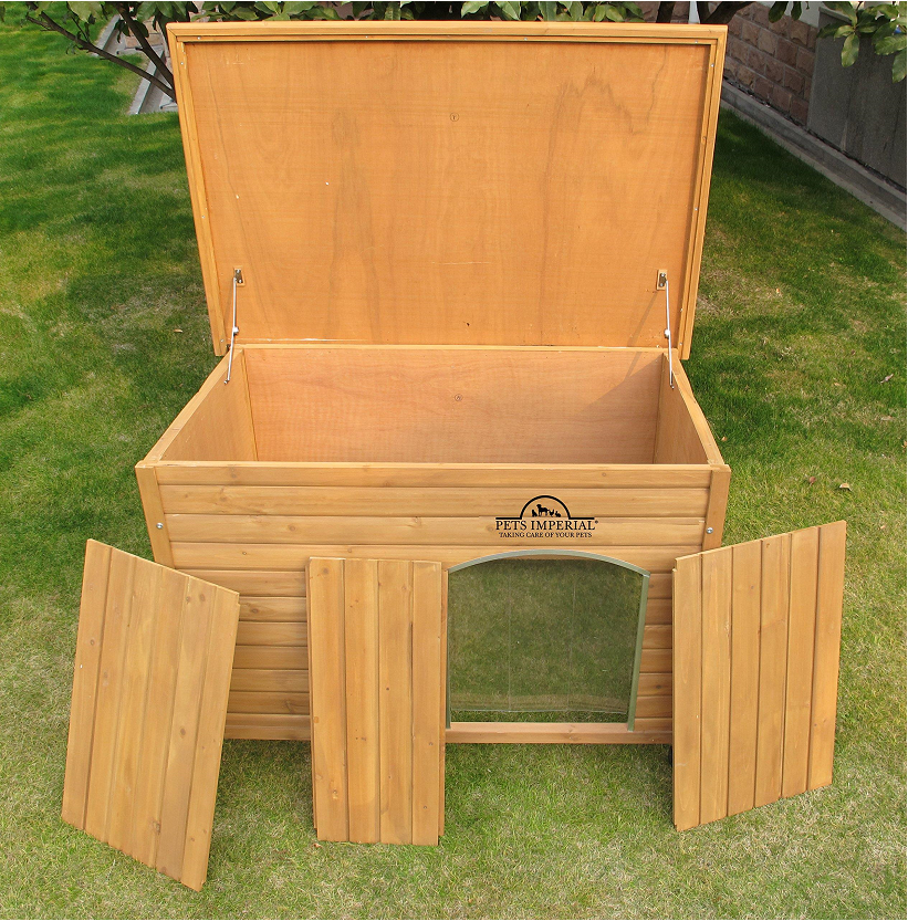Insulated Wooden Dog Kennel Cedar Color with Support Rails and