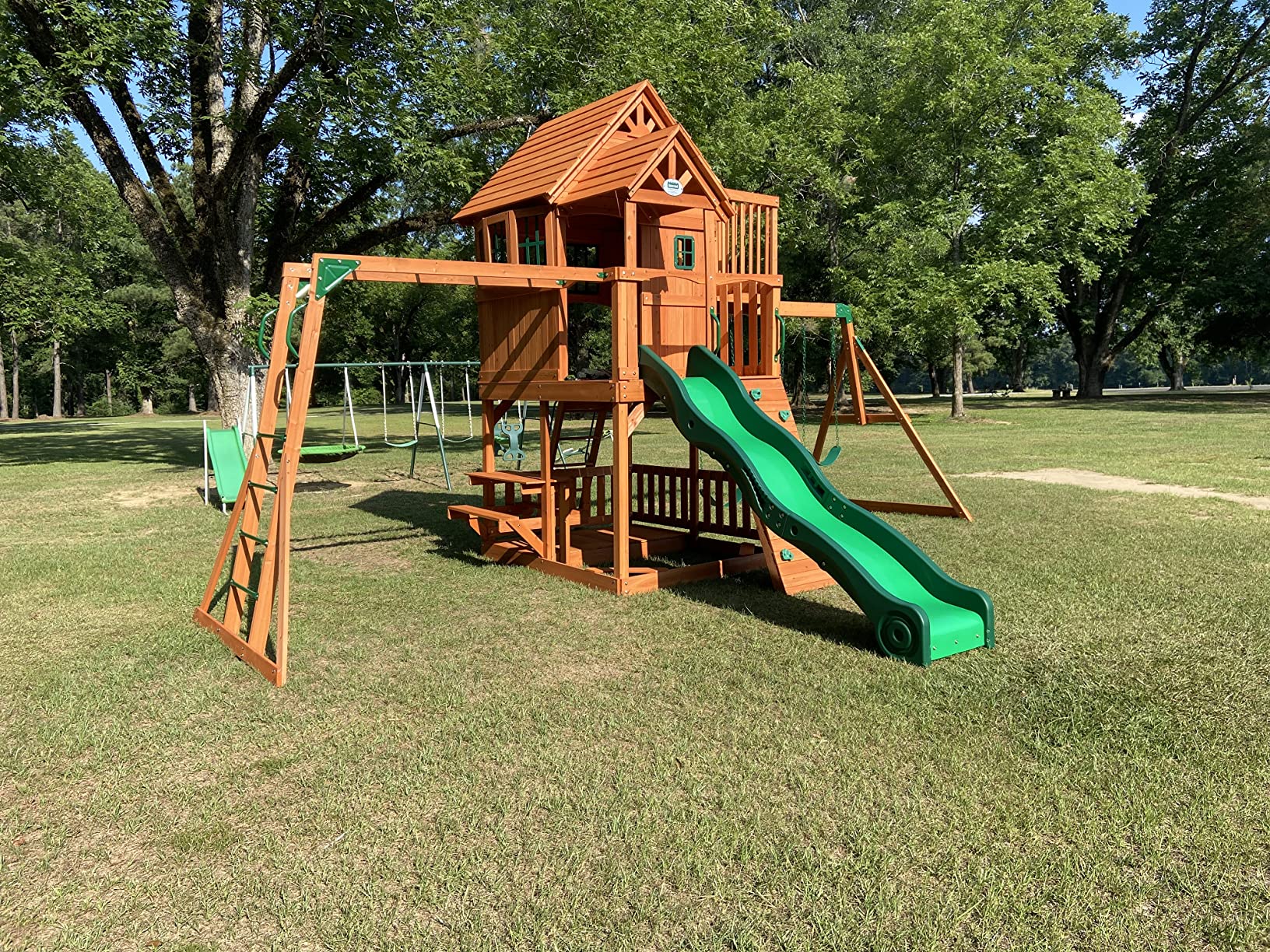 Skyfort II Playground Cedar Wood Swing Set with Playhouse Fort