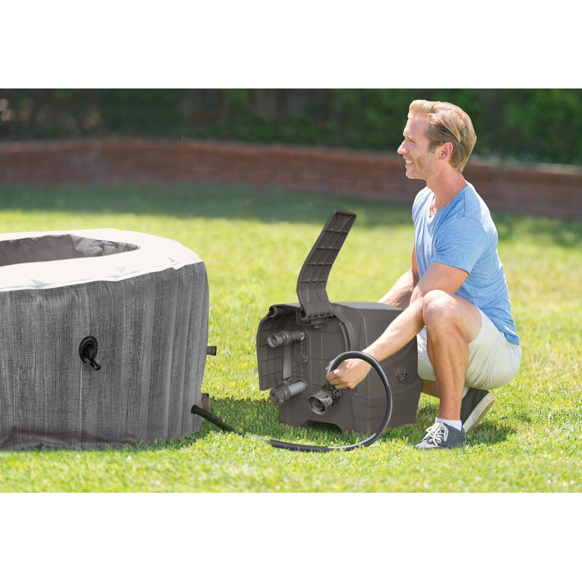 4 Person Portable Inflatable Hot Tub Spa, Gray