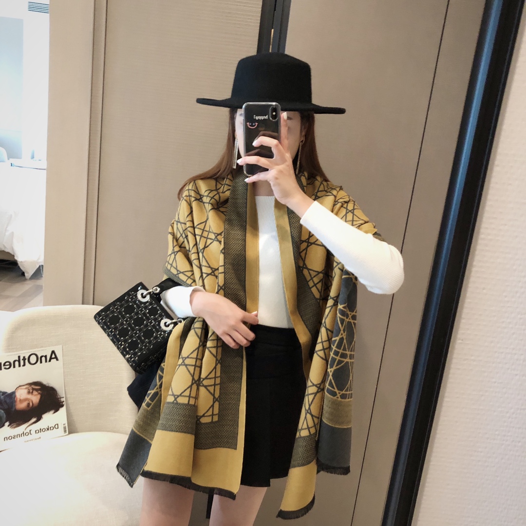 Dior Geometric Print Cashmere Scarf Yellow product images