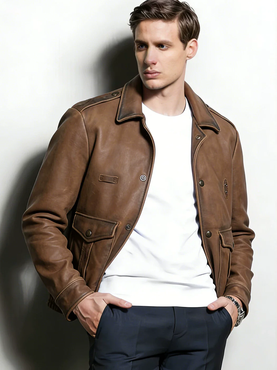 Men's retro old head layer thick soft cowhide jacket
