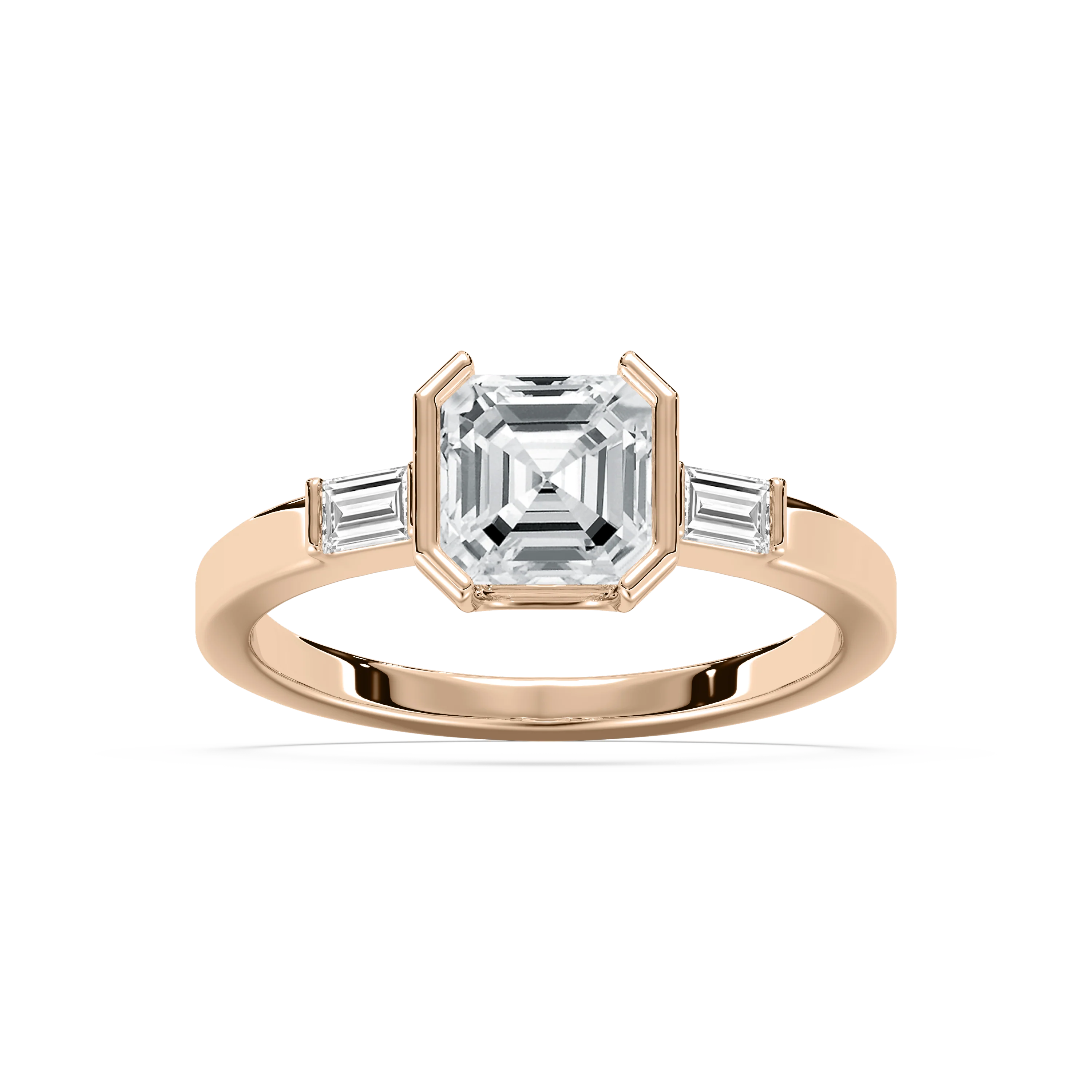 Adira 1 ⅝ ctw Asscher Lab Grown Diamond Semi Bezel Three Stone Engagement Ring